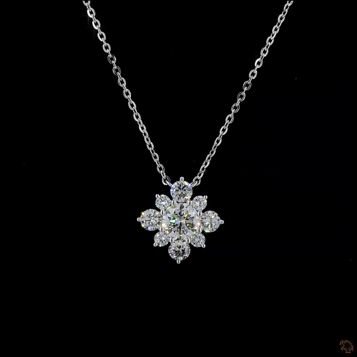 3.10 Cts Pendant Necklace with a Brilliant Round Center Stone and Multi-Stone Cluster