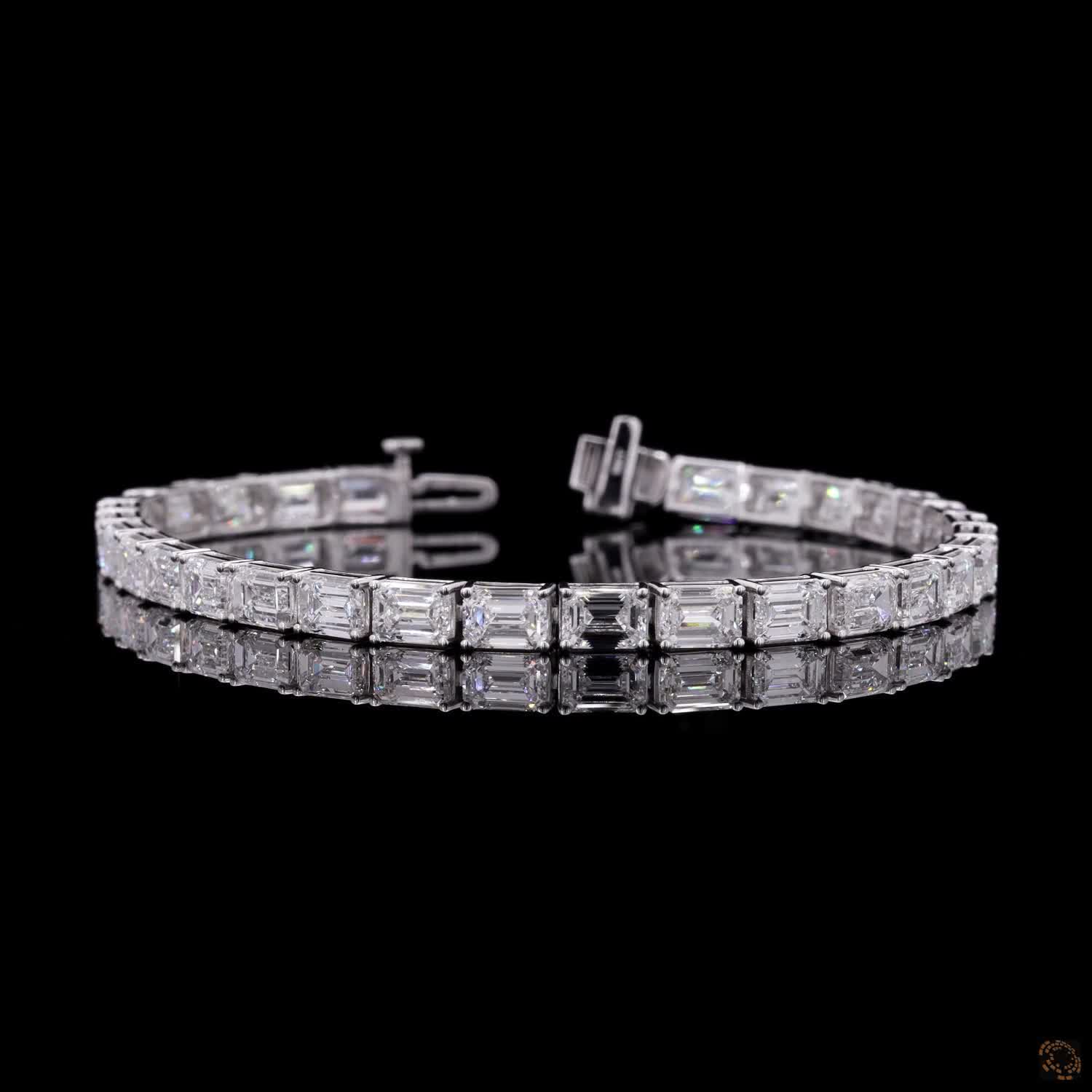 17.03 Ct 14K White Gold Emerald Cut Moissanite Fancy Bracelet with Double Latch Box Clasp
