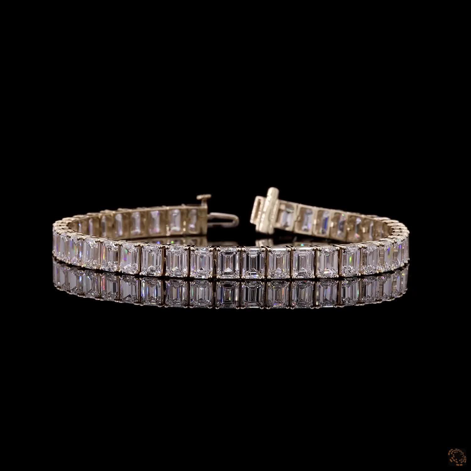 22.20 Ct 14K Yellow Gold Emerald Cut Moissanite Fancy Bracelet with Double Latch Box Clasp