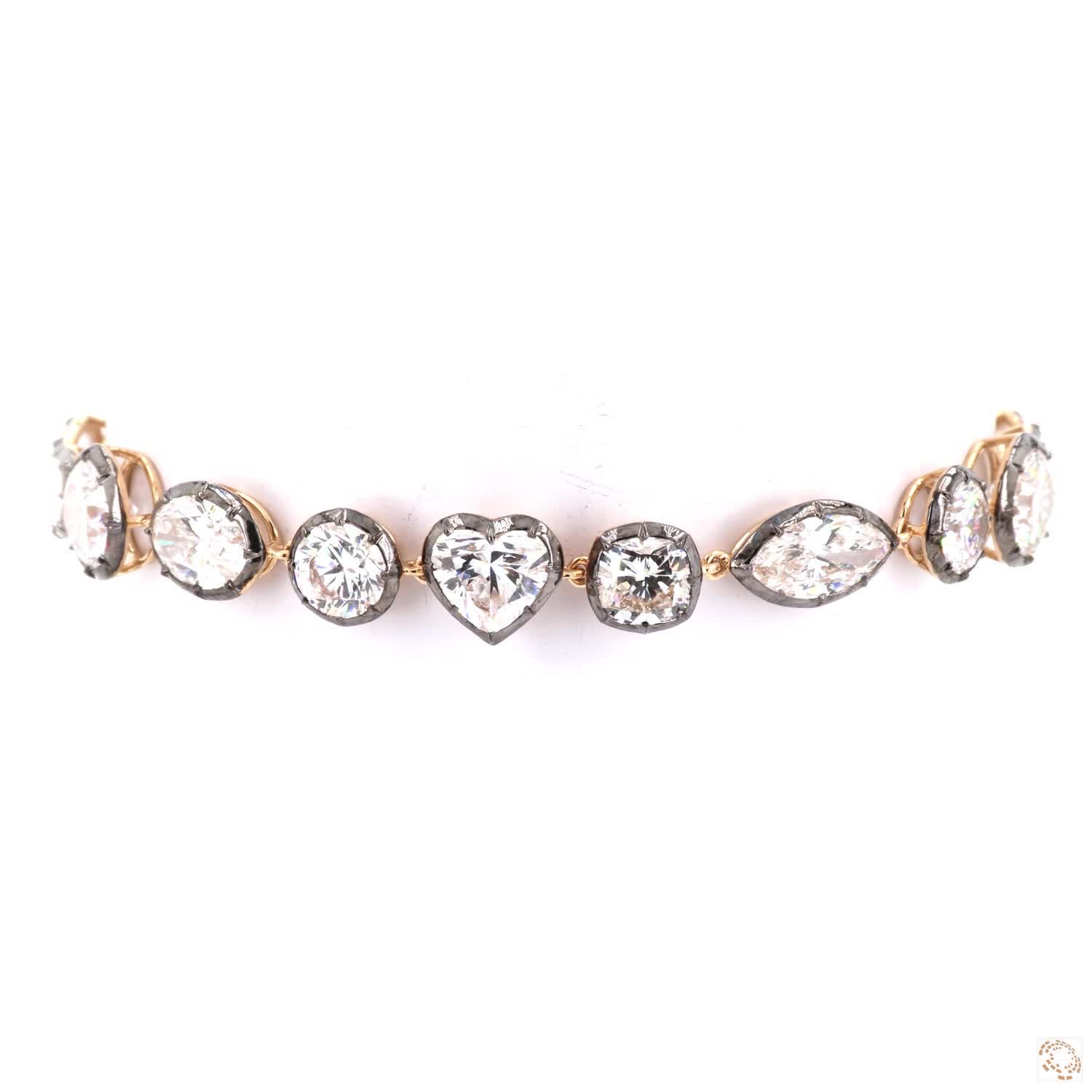 15.56 Ct Two-Tone Blackened Bezel Multi-Shape Diamond Station Bracelet