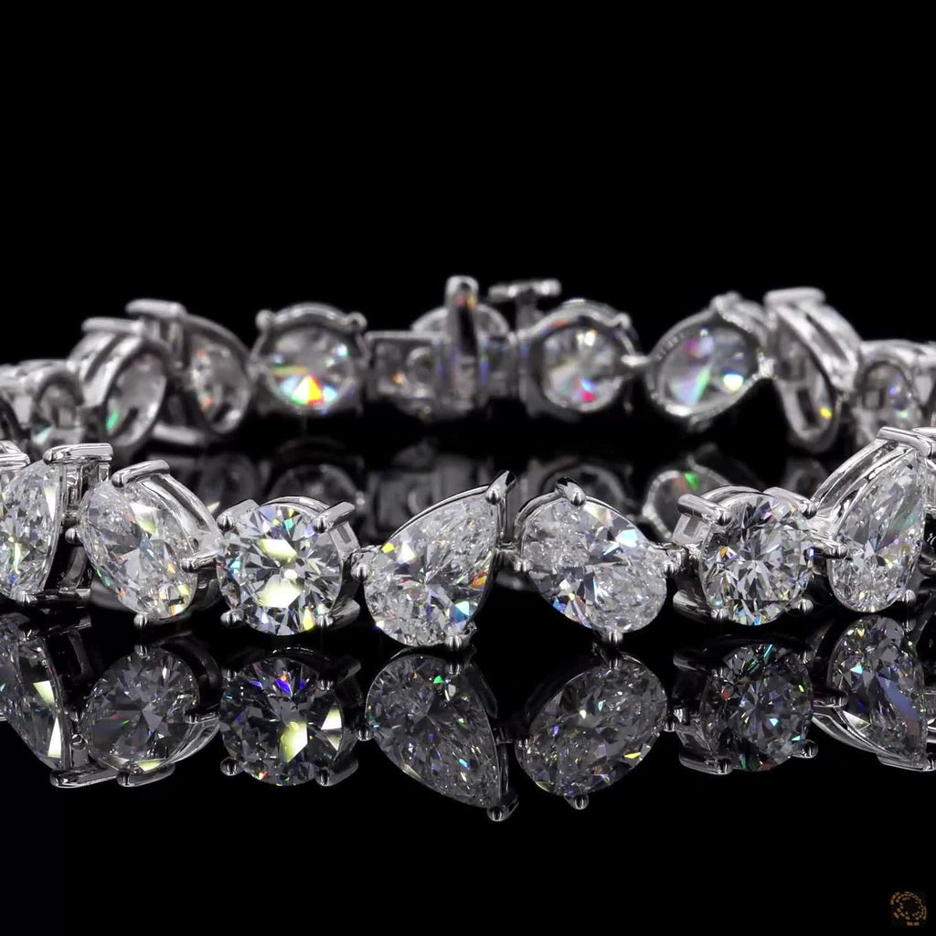 24.56Ct Lab Grown Multi Shape Diamond Bracelet 14k White Gold