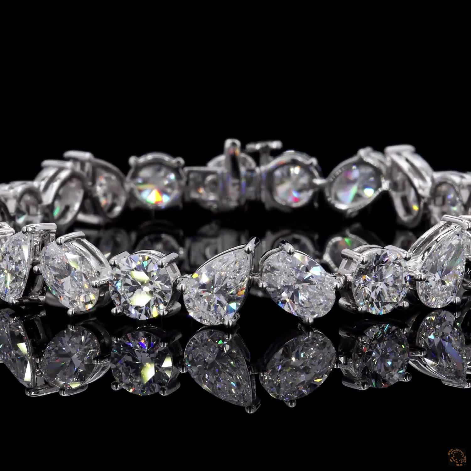 24.56Ct Lab Grown Multi Shape Diamond Bracelet 14k White Gold