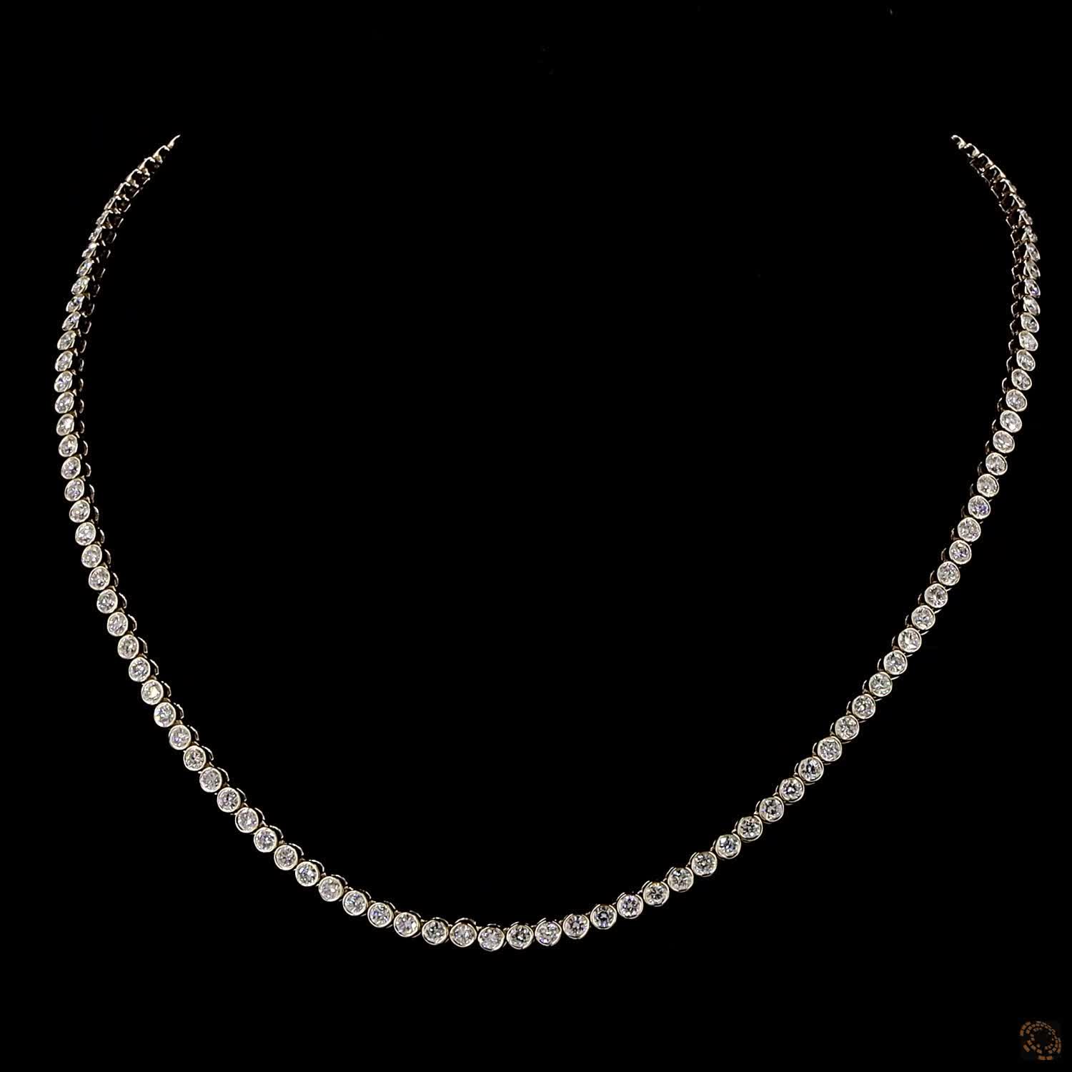 6.41 Ct Yellow Gold Bezel Set Graduated Round Diamond Tennis Necklace