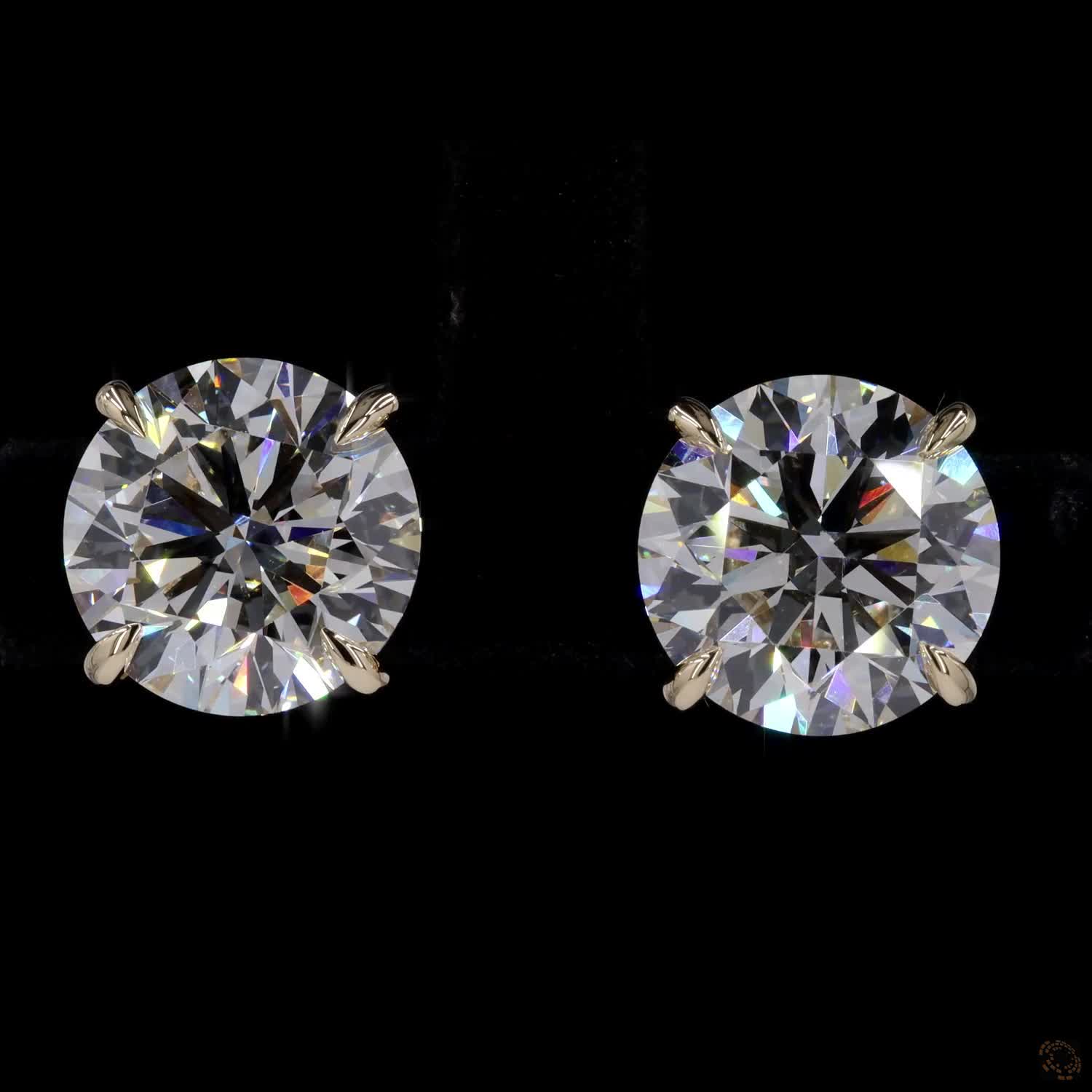 8.03 ct Solid 14K Yellow Gold Round Brilliant Cut Diamond Stud Earrings – Classic 4-Prong Double-Claw Solitaire Studs