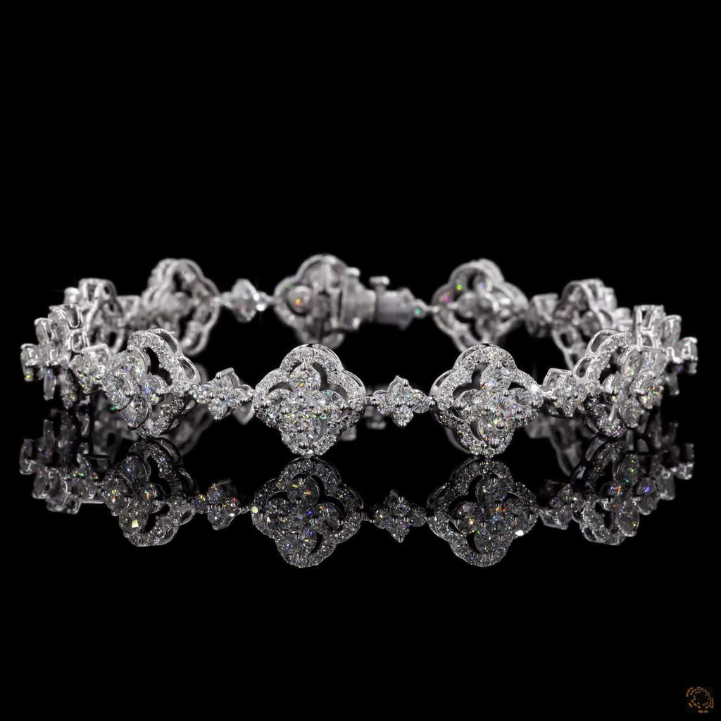 6.40Ct Diamond Clover Bracelet Round 14K White Gold
