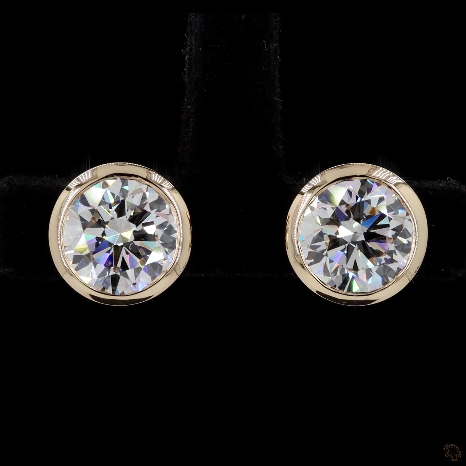 5.04 Ct Classic Bezel Set Round Diamond Solitaire Stud Earrings in 14K Yellow Gold | Low-Profile Friction Back Earrings