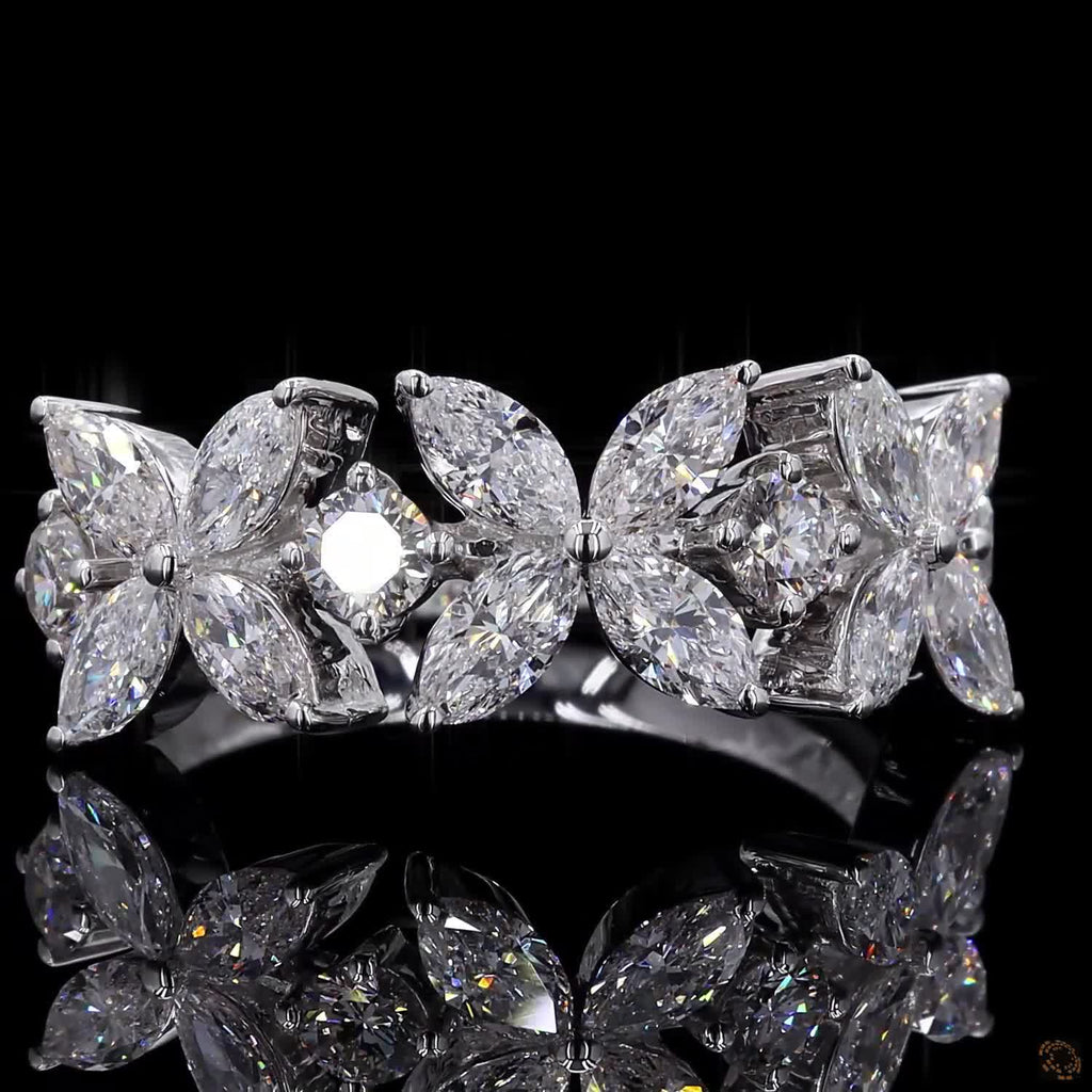  1.01 Ct Flower Shaped Round & Marquise Cut Half Eternity Wedding Band