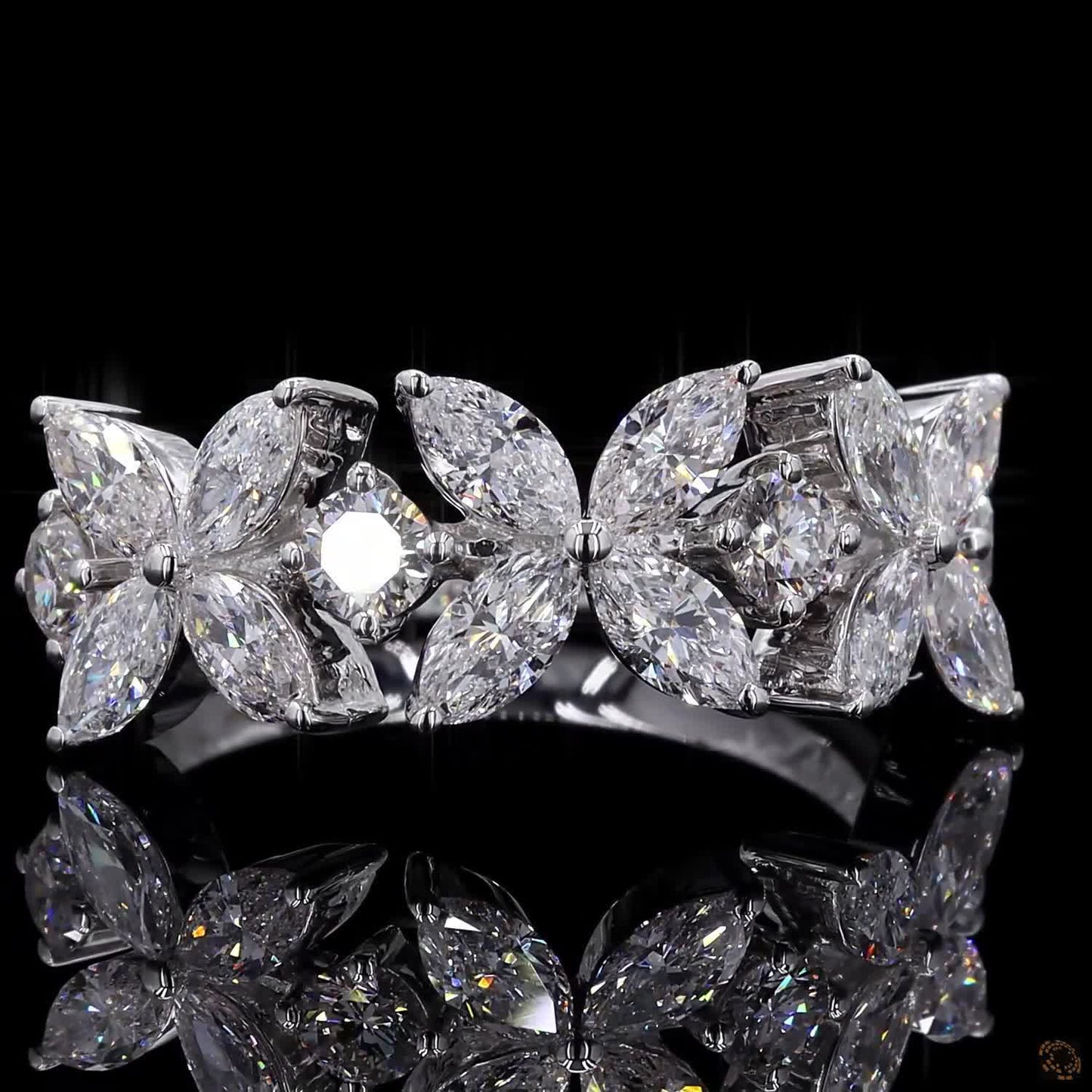  1.01 Ct Flower Shaped Round & Marquise Cut Half Eternity Wedding Band