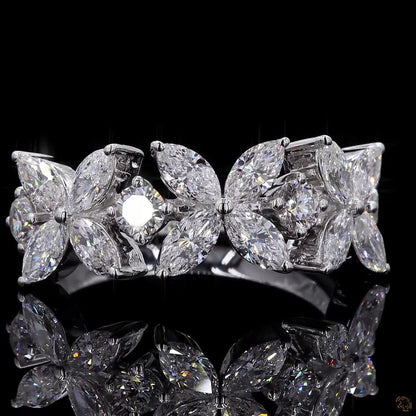  1.01 Ct Flower Shaped Round & Marquise Cut Half Eternity Wedding Band