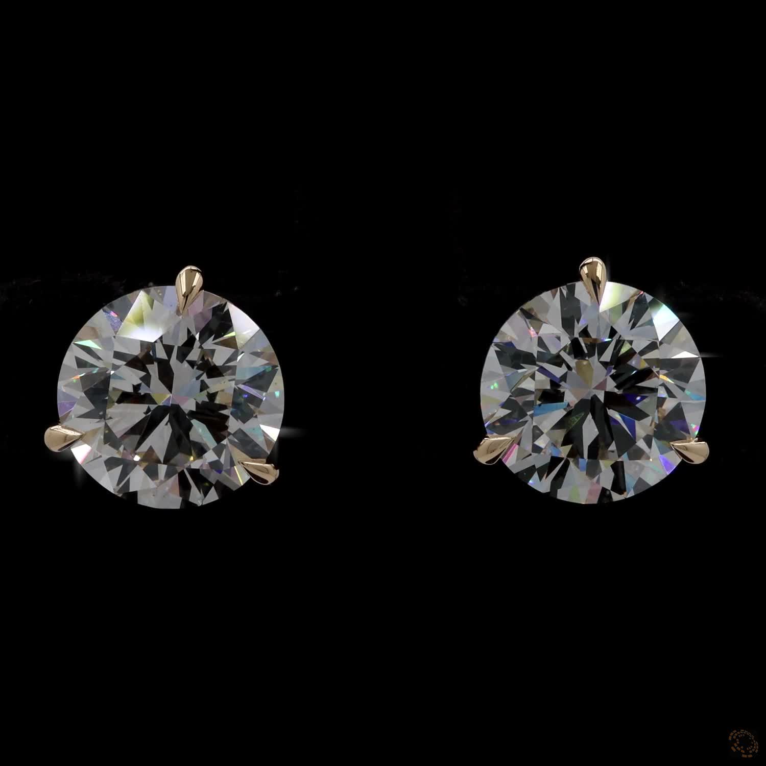 6.13 Ct Solid 14K Yellow Gold Round Brilliant Cut Diamond Stud Earrings – Low-Profile 3-Prong Martini Solitaire Set
