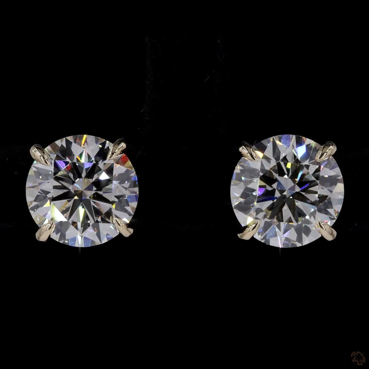 5.02 Ct Solid 14K Yellow Gold Round Brilliant Cut Diamond Stud Earrings – Classic 4-Prong Double-Claw Solitaire Studs