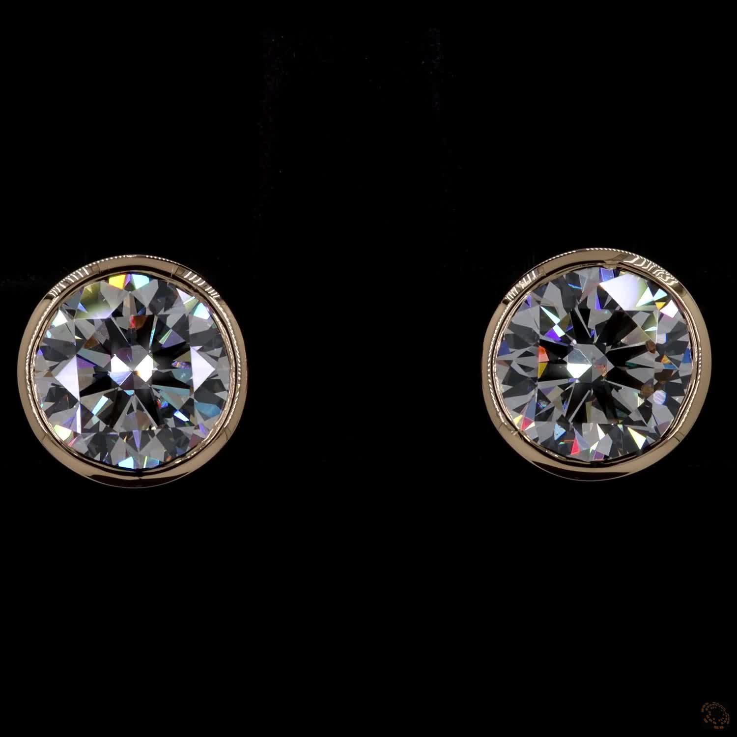 3.03 Ct Solid 14K Yellow Gold Round Cut Diamond Bezel Stud Earrings – Sleek Solitaire Daily Jewelry Set