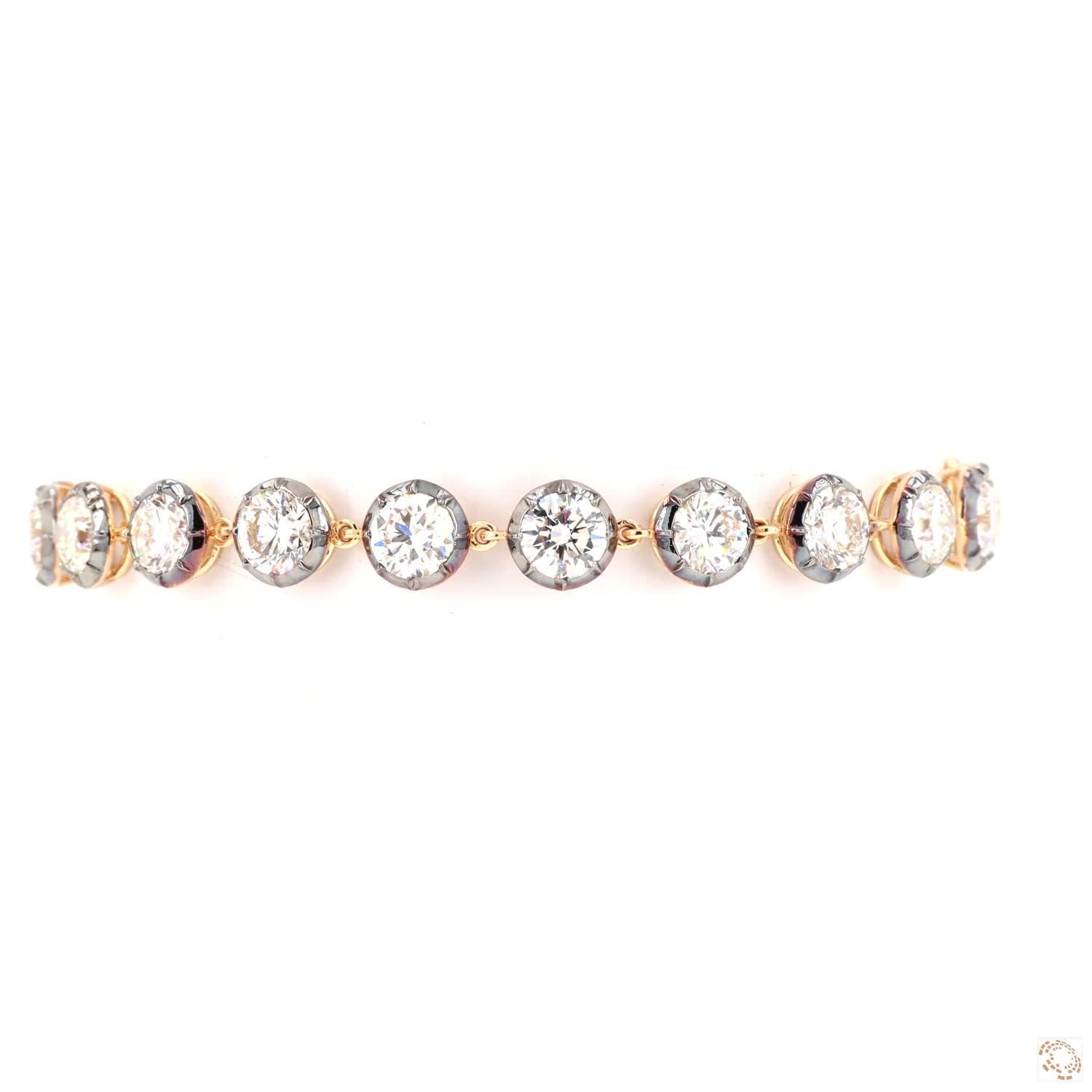 9.85 Ct Yellow Gold Blackened Bezel Round Diamond Station Bracelet