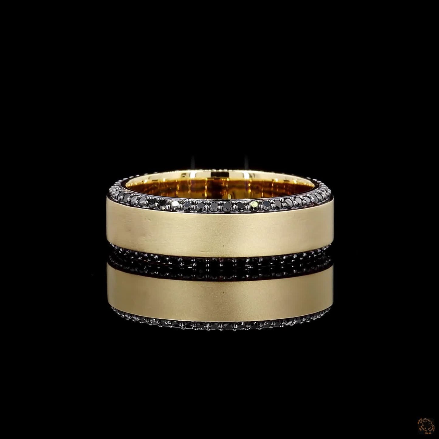 0.83 Ct Yellow Gold Ring with Eternity Set Black Diamonds Custom Made Band