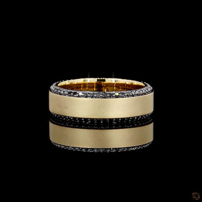 0.83 Ct Yellow Gold Ring with Eternity Set Black Diamonds Custom Made Band