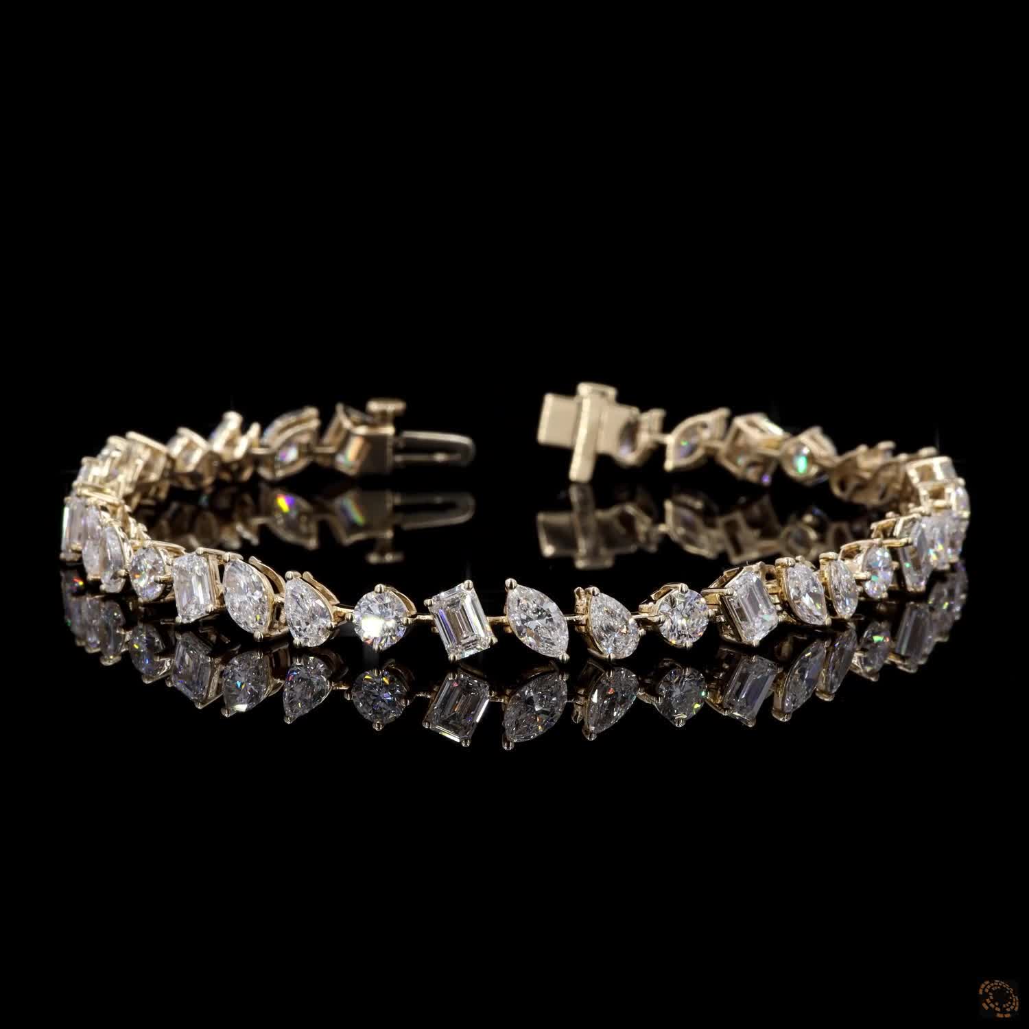 8.30 Ct Yellow Gold Multi-Shape Moissanite Fancy  Bracelet, Fancy Cut Emerald Marquise Pear Eternity Line Bracelet, Unique Fine Jewelry Gift for Her