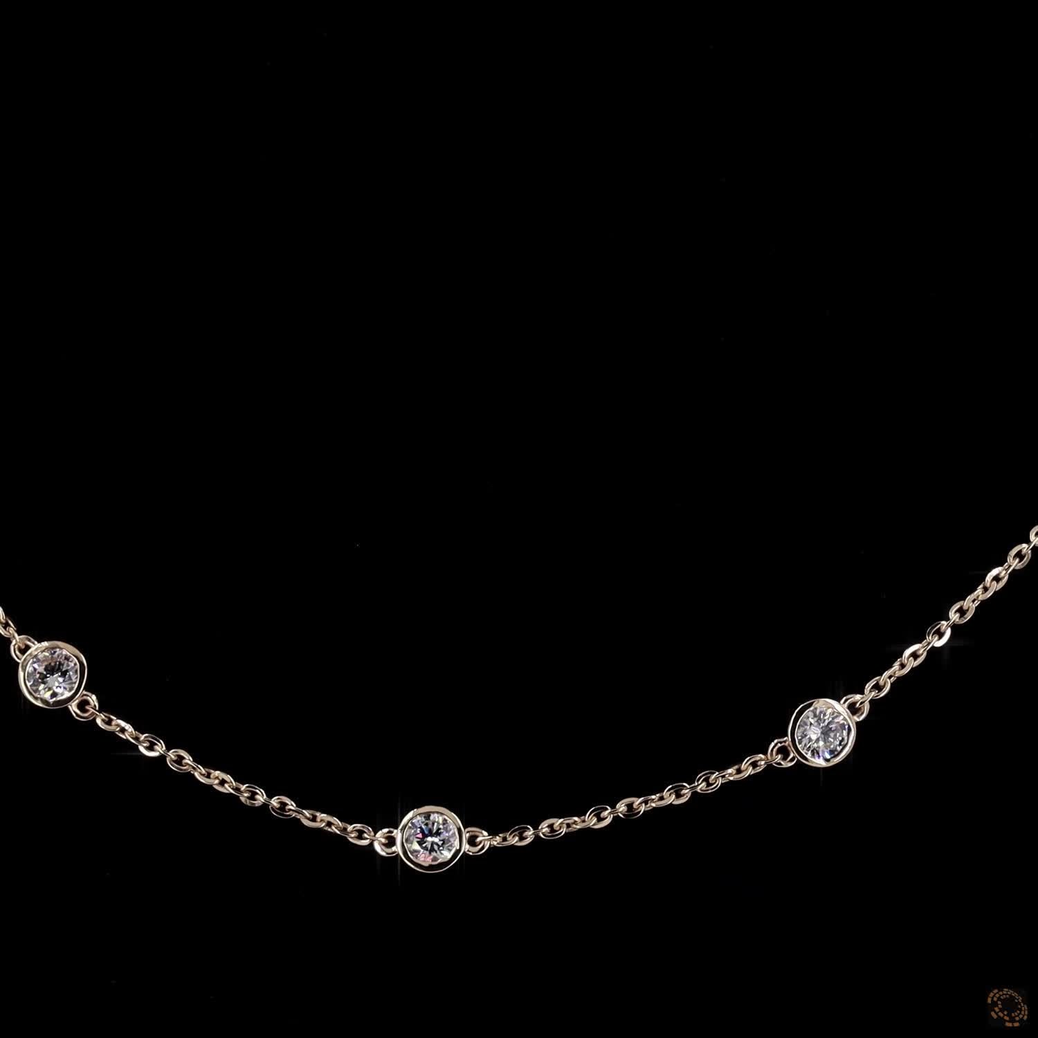 1.97 Ct Rose Gold Bezel Set Round Diamond Station Fashion Necklace