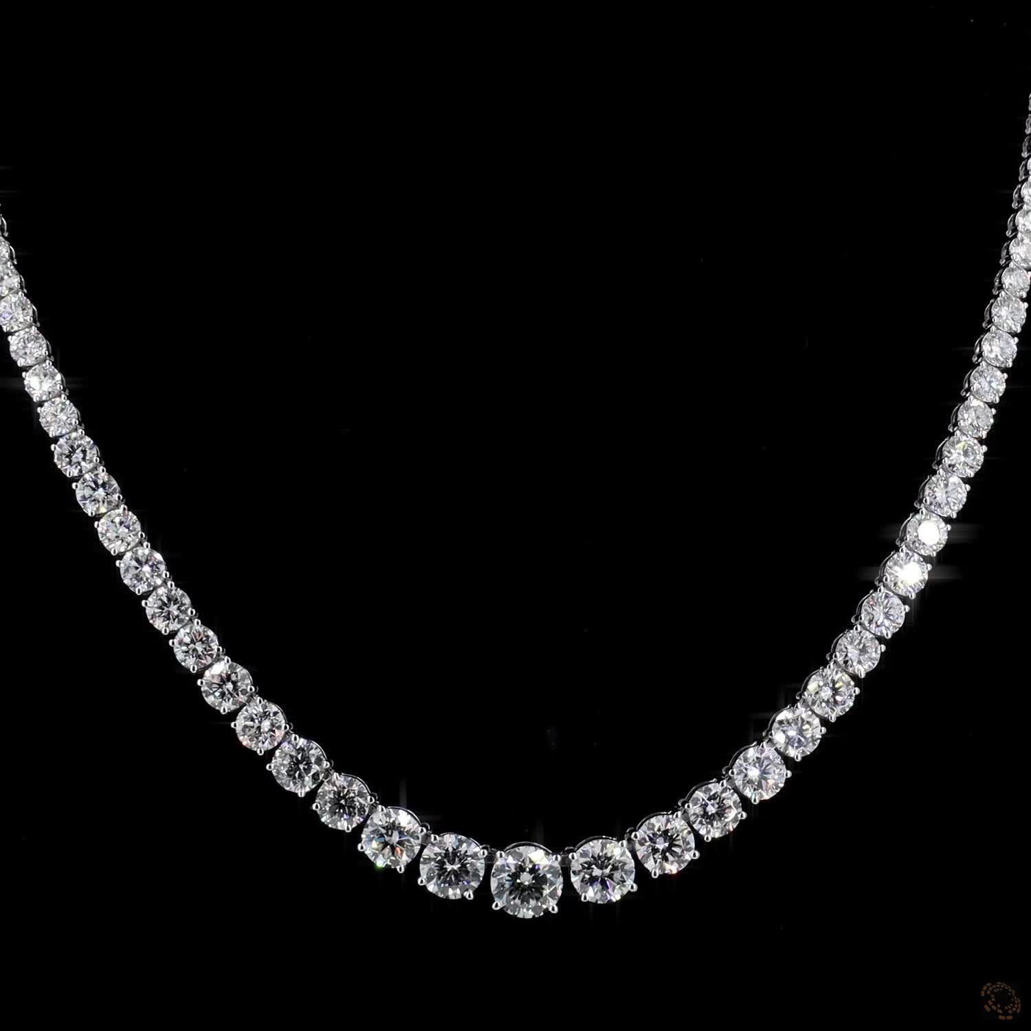 21.24 Ct Round Brilliant Cut diamonds arranged in a subtle, continuous graduated layout that tapers smoothly toward the back