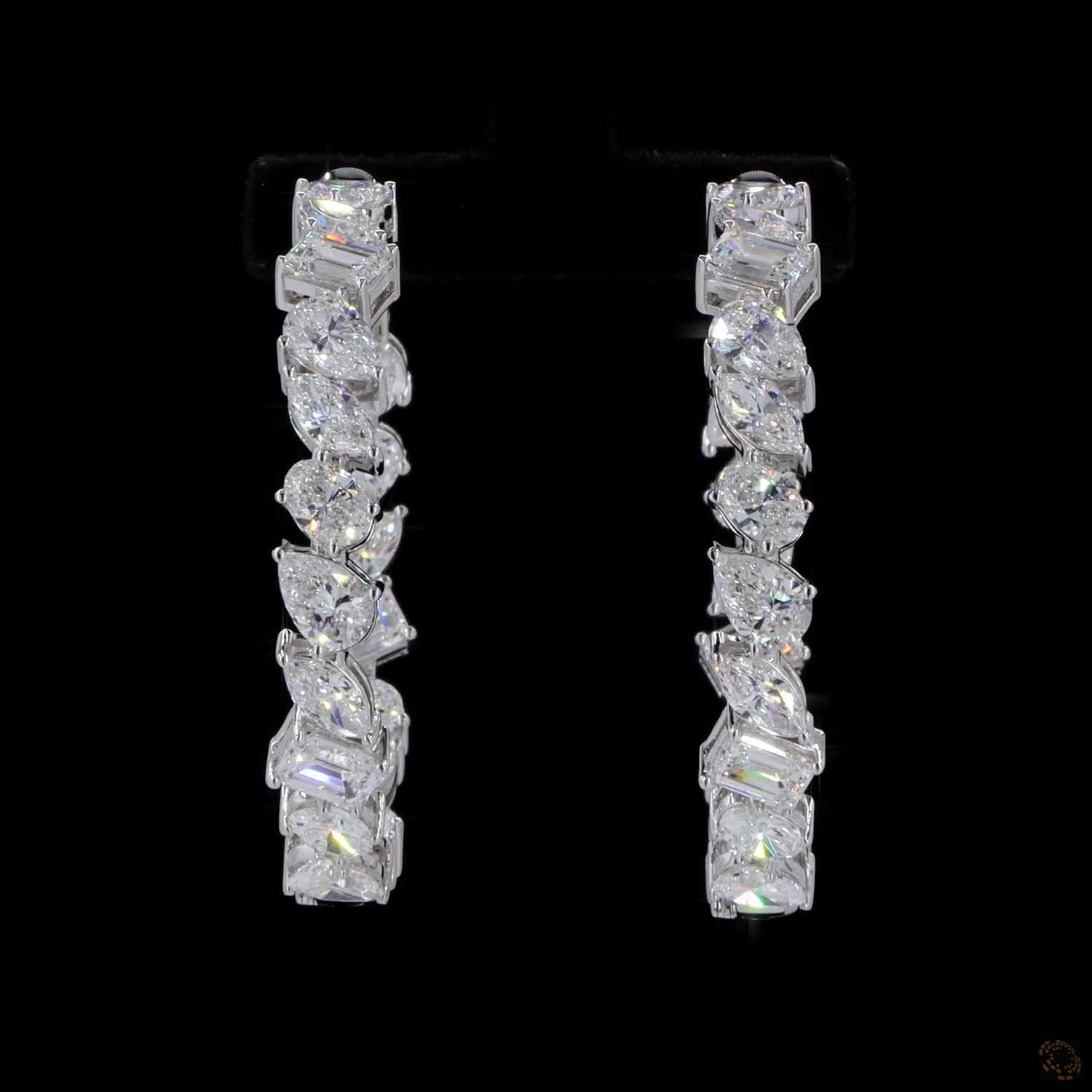 11.28 Ct White Gold Multi-Shape Diamond Hoop Earrings