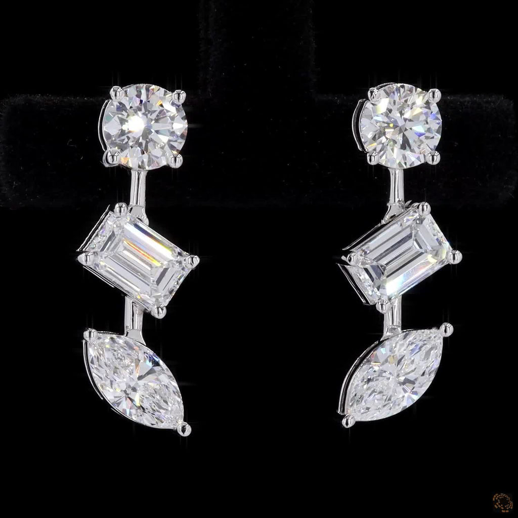 3.26 Ct Three Stone Dangle Drop Earrings