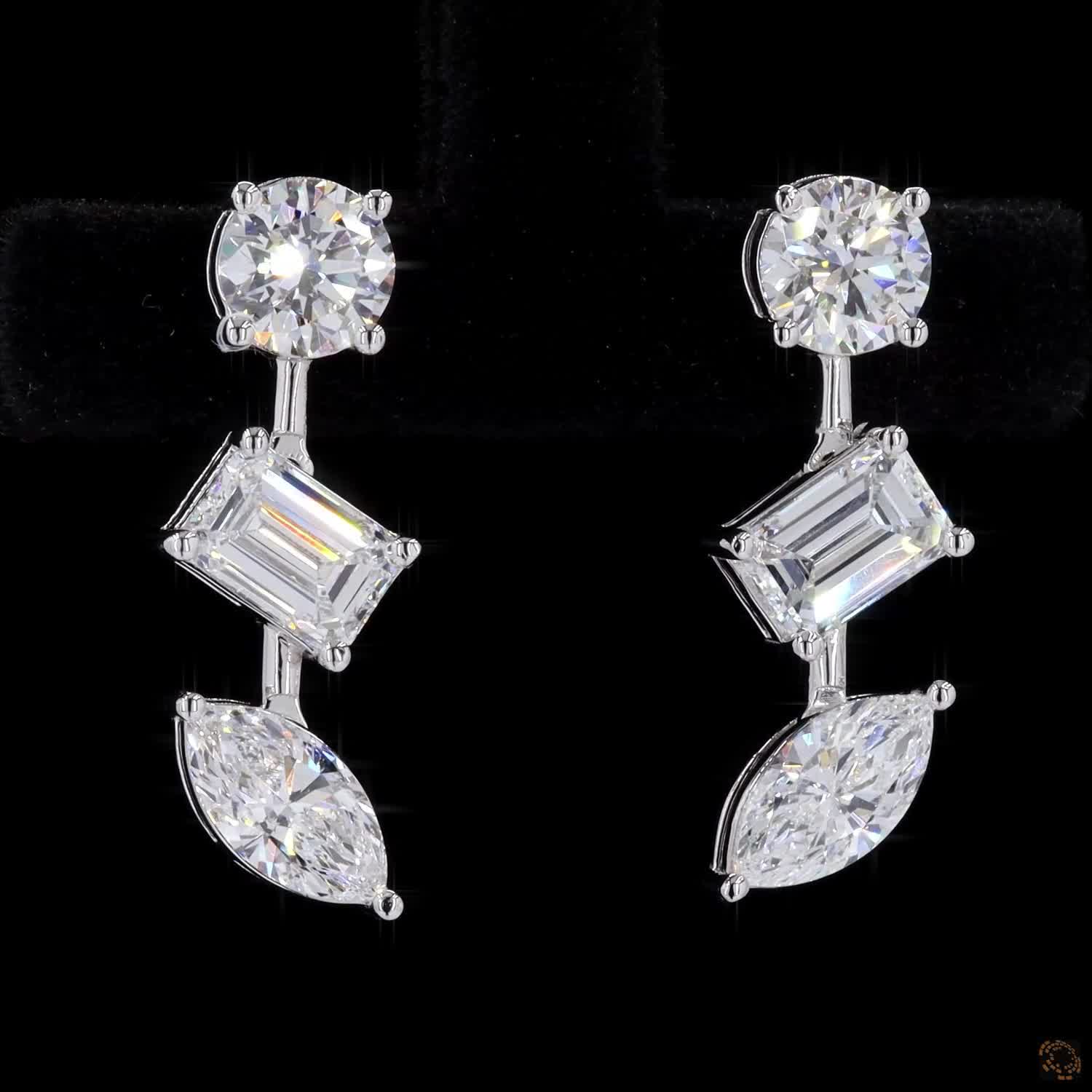 3.26 Ct Three Stone Dangle Drop Earrings
