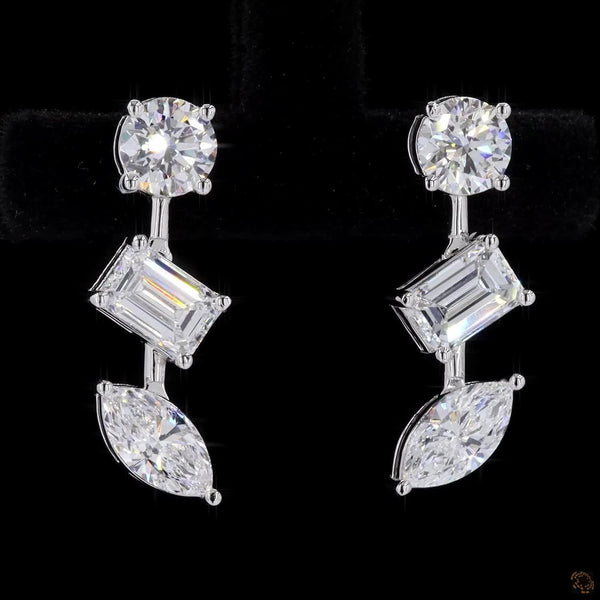 3.26 Ct Three Stone Dangle Drop Earrings