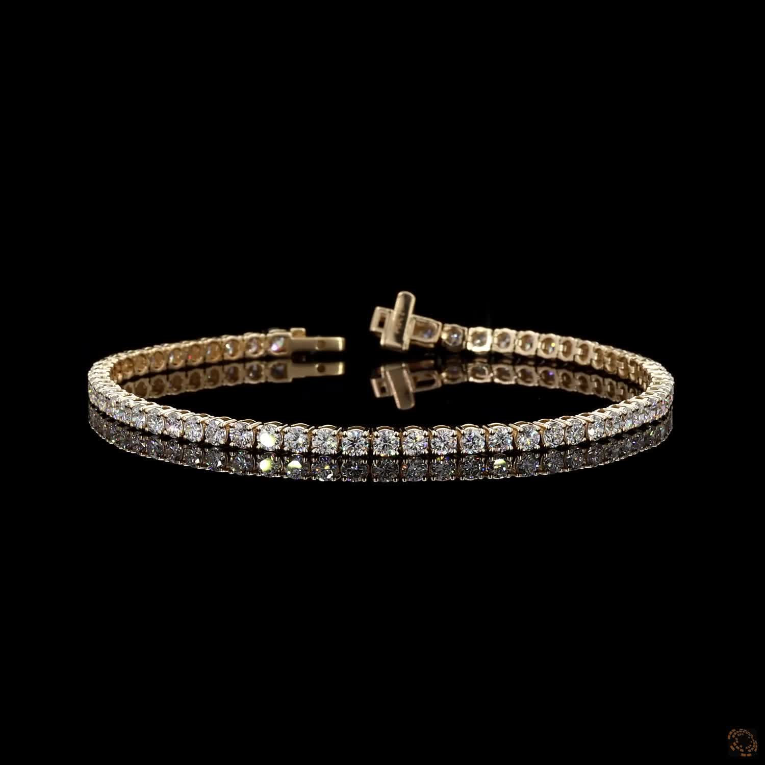 17.38 Ct Classic Round Cut Moissanite Tennis Bracelet in 14K Yellow Gold | 3-Prong Diamond Alternative Line Bracelet