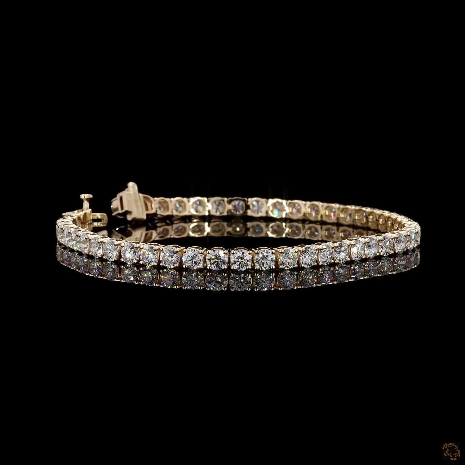 8.18 Ct 14K Yellow Gold Round Moissanite Tennis Bracelet with Double Latch Box Clasp