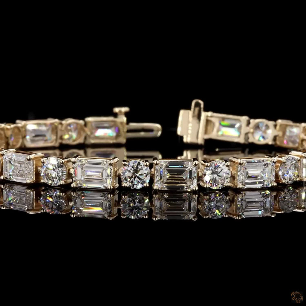 14.38 Ctw Luxury Round-Emerald cut Diamond Fancy Bracelet in Gold Setting