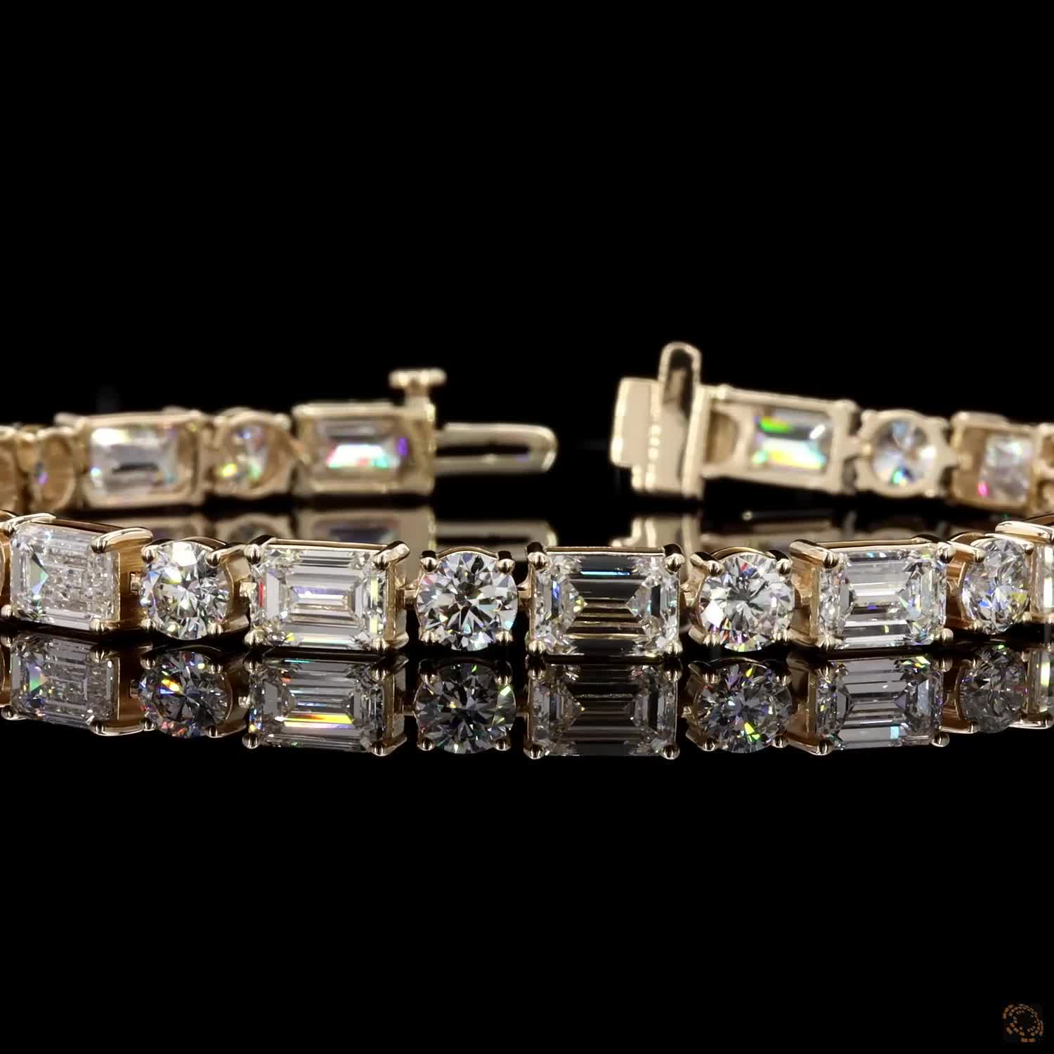 14.38 Ctw Luxury Round-Emerald cut Diamond Fancy Bracelet in Gold Setting