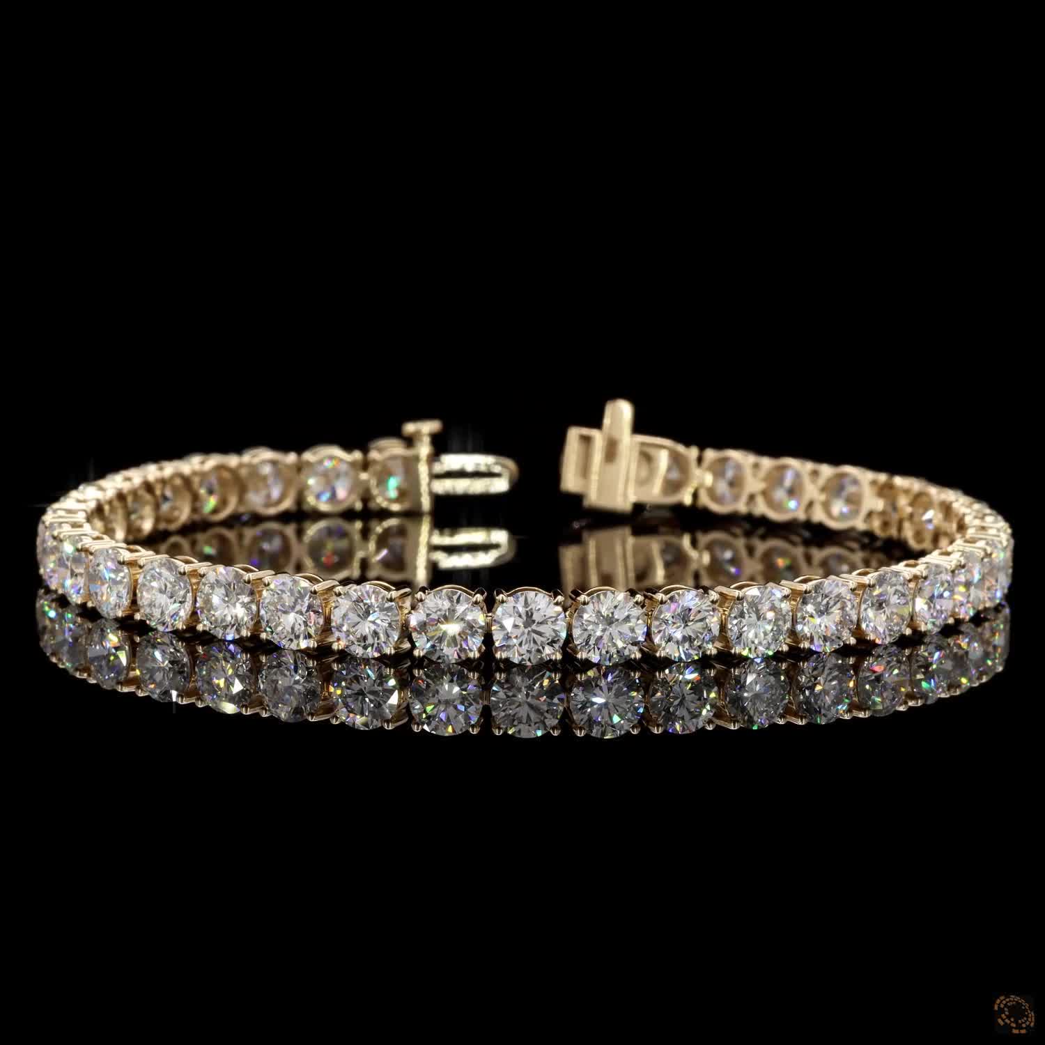 14.70 Ct 14K Yellow Gold Round Cut Moissanite Tennis Bracelet with Double Latch Box Clasp