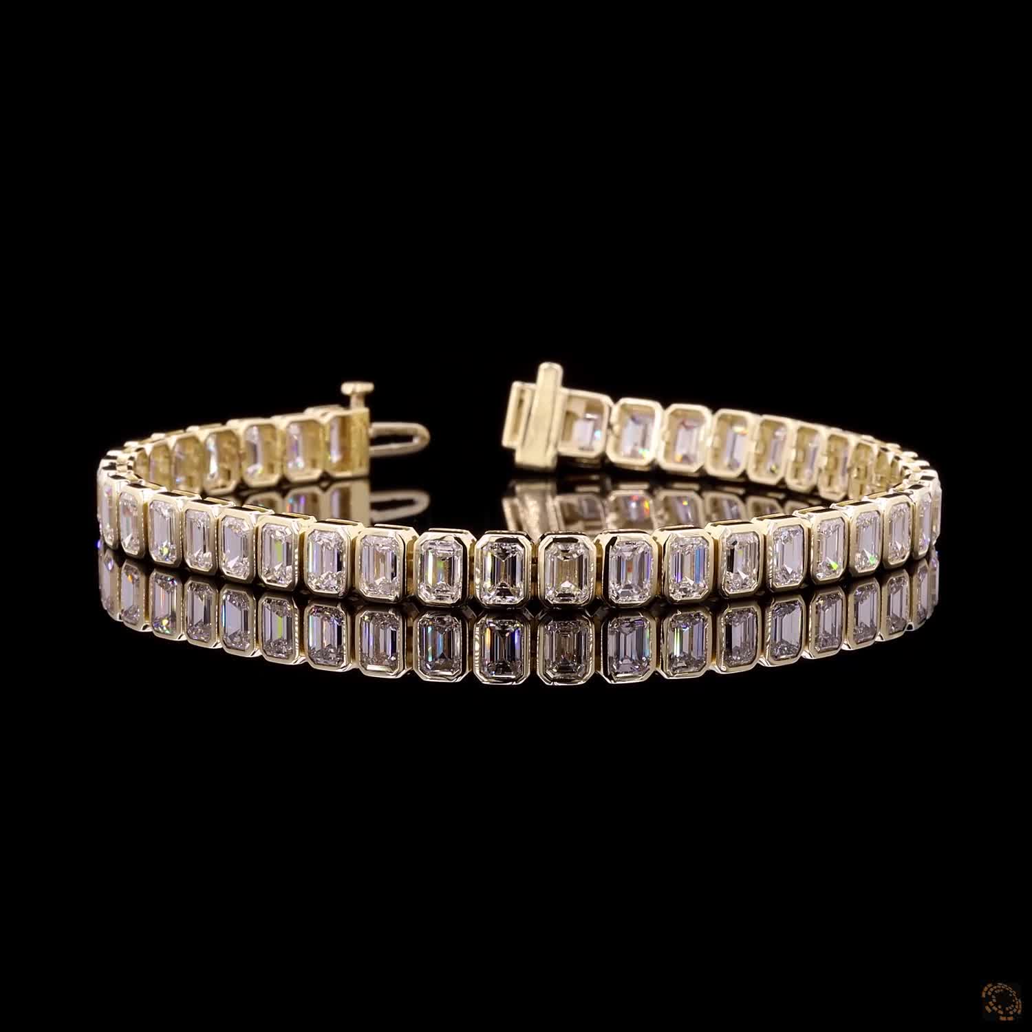 16.92 Ct Yellow Gold Emerald Cut Bezel Fancy  Bracelet, Modern Bezel Set Moissanite Statement Bracelet, Architectural Stackable Fine Jewelry, Gift for Her