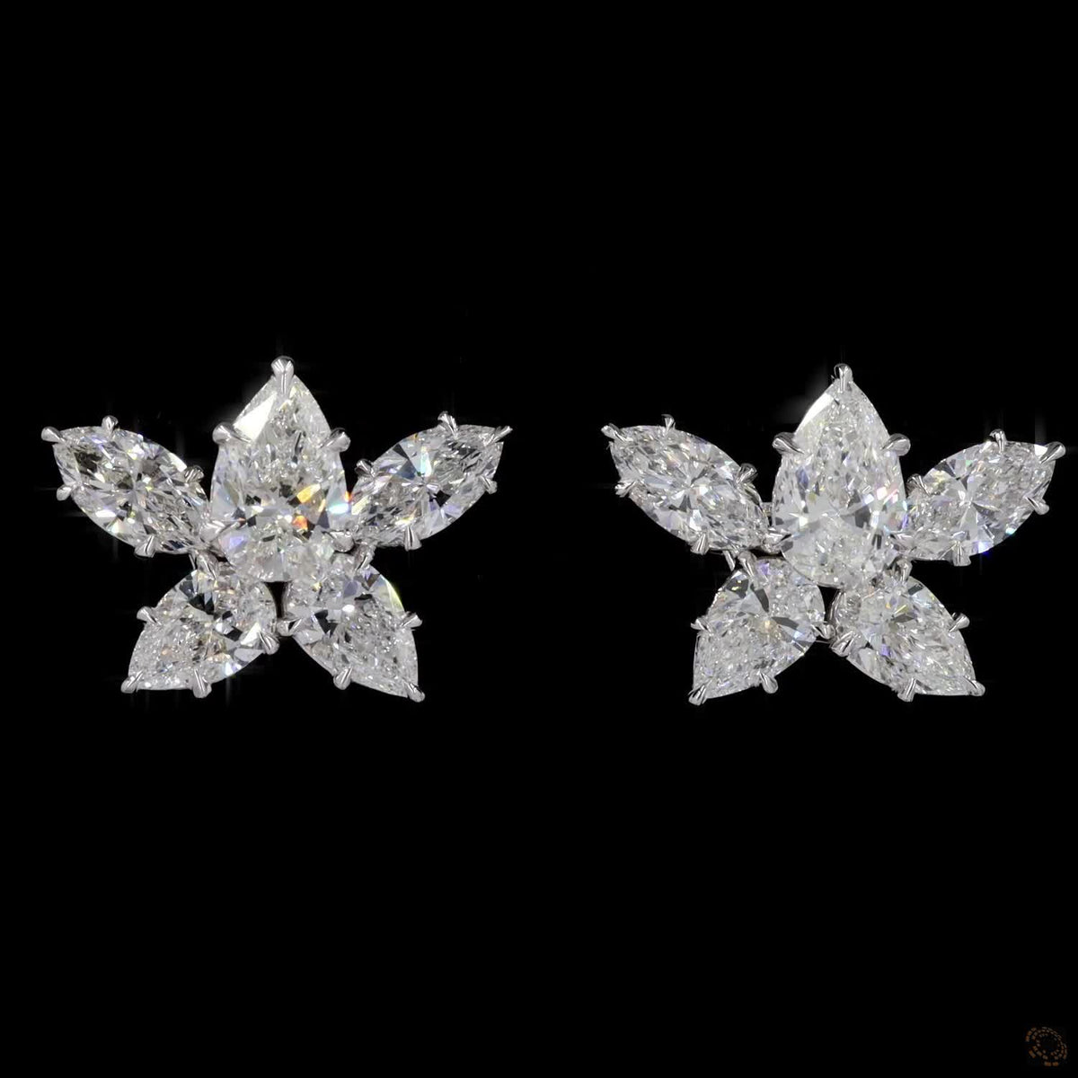4.49 Ct Pear and Marquise Cut Diamond Flower Cluster Earrings