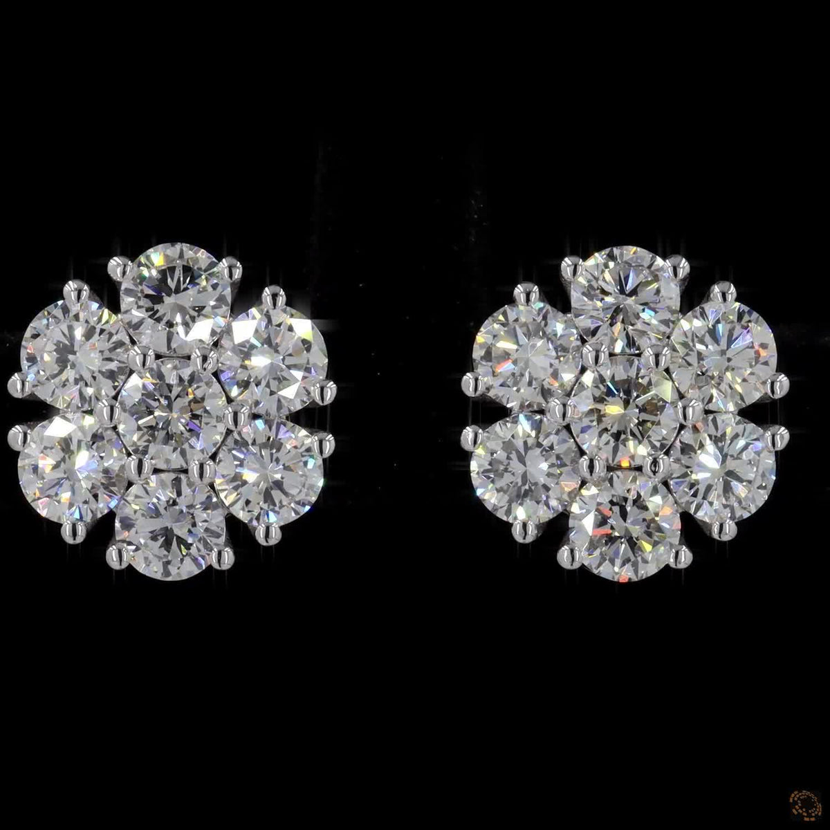 3.19 Ct Round Diamond Floral Cluster Stud Earrings in 14K White Gold | 7-Stone Flower Solitaire Look Studs