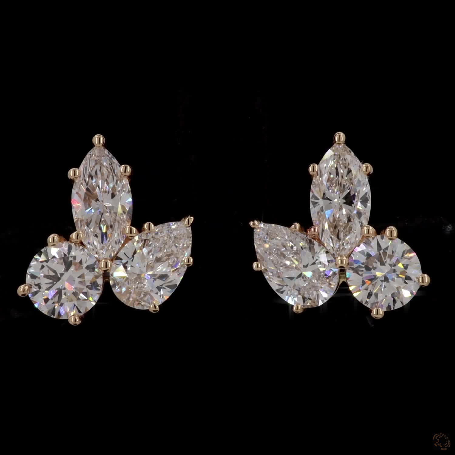 2.99 Ct Multi-Shape Cluster Stud Earrings in 14K Yellow Gold | Marquise, Pear & Round Mix Statement Earrings