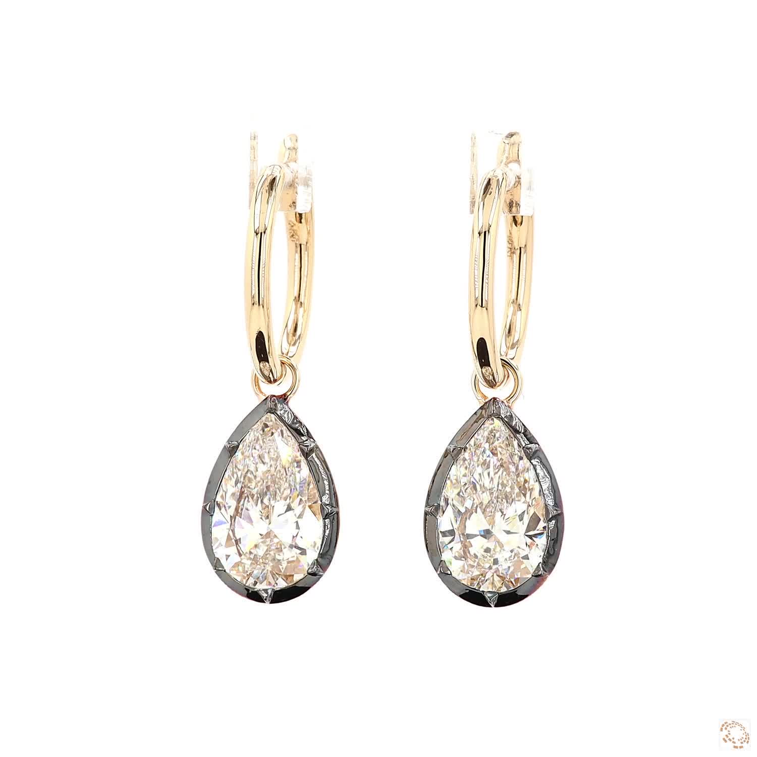 6.16 Ct Pear-Shaped Diamond Black Rhodium Bezel Huggie Charm Earrings