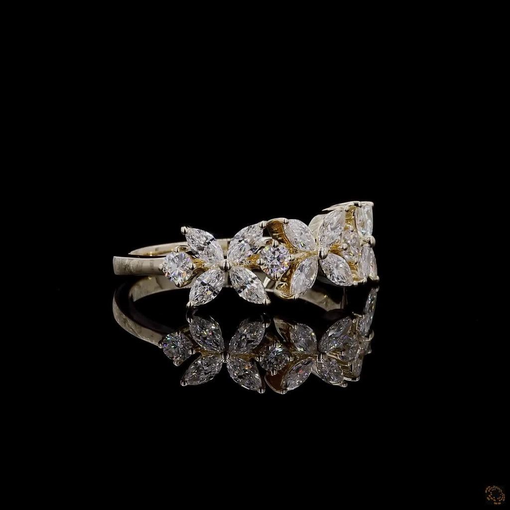 1.84 Ct  Marquise and Round Diamond Flower Half Eternity Wedding Band Ring