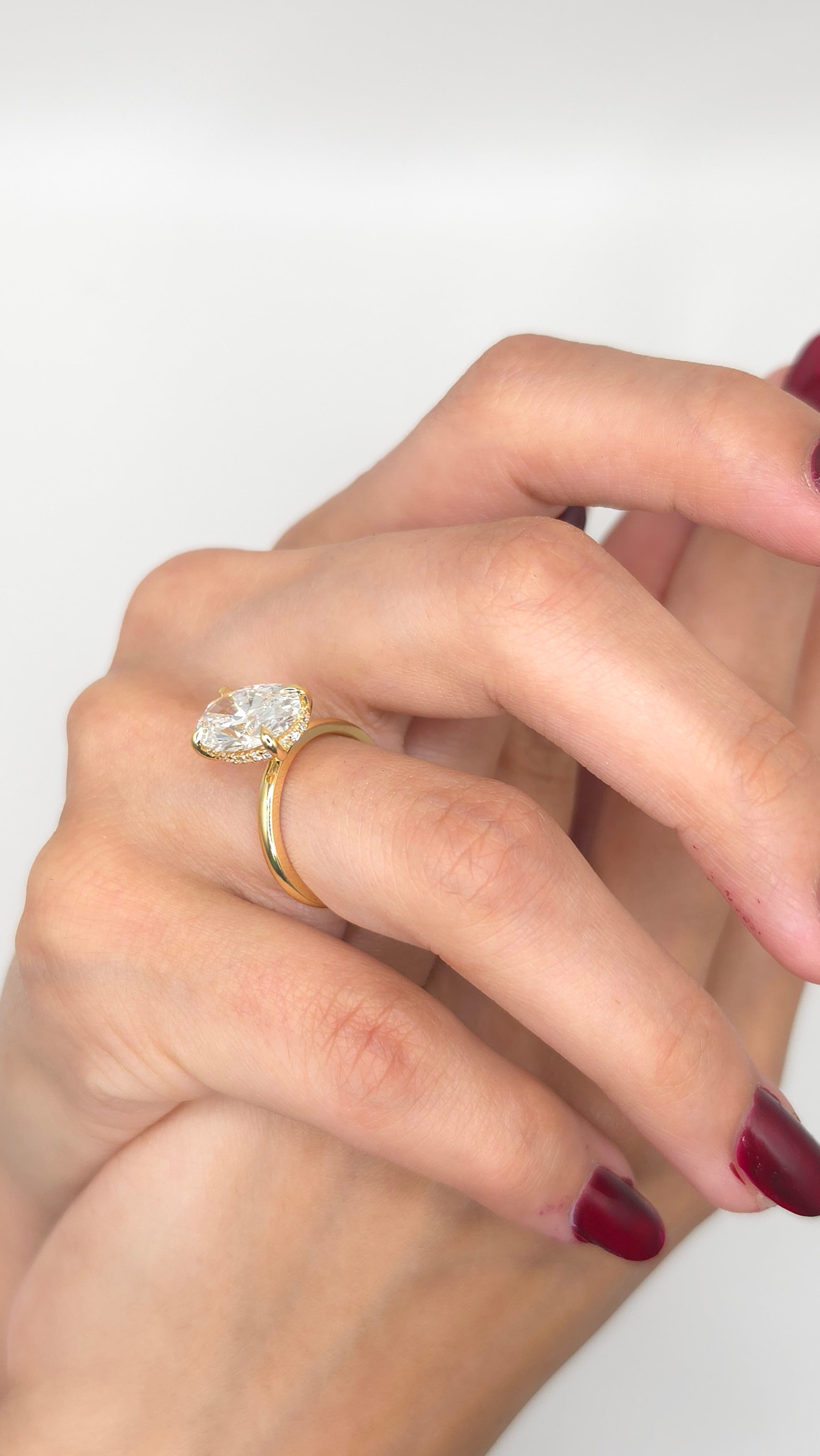 3.69 Ct Oval Cut Hidden Halo Solitaire Engagement Ring in 18K Yellow Gold | Lab Grown Diamond Ring | Minimalist Bridal Ring | Anniversary Gift