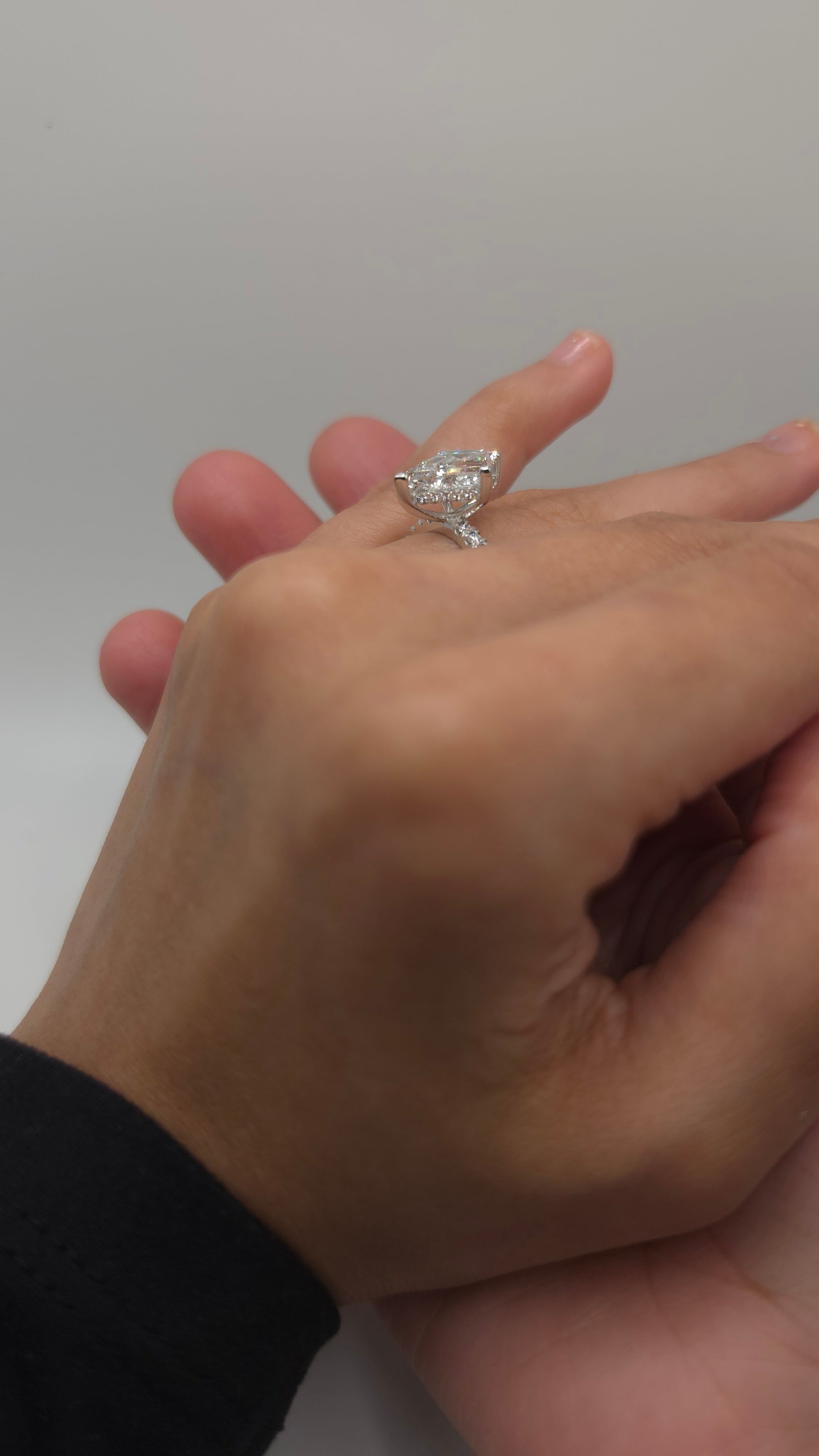 3.42 Ct Unique Geometric Kite Cut Diamond Engagement Ring with Hidden Halo and Pavé Band