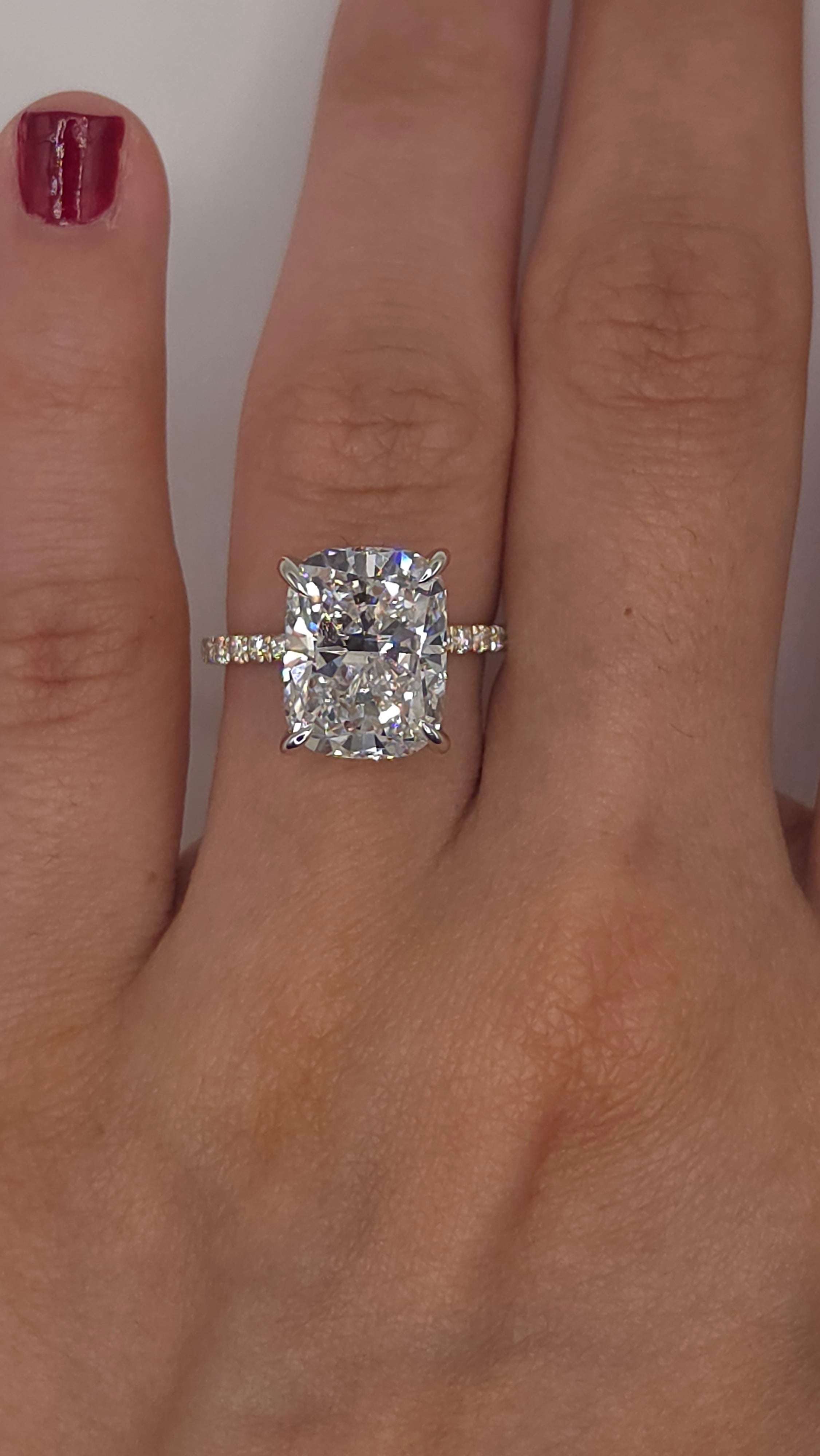 6.43 Ct Exquisite Elongated Cushion Cut Diamond Engagement Ring with Micro-Pavé Band
