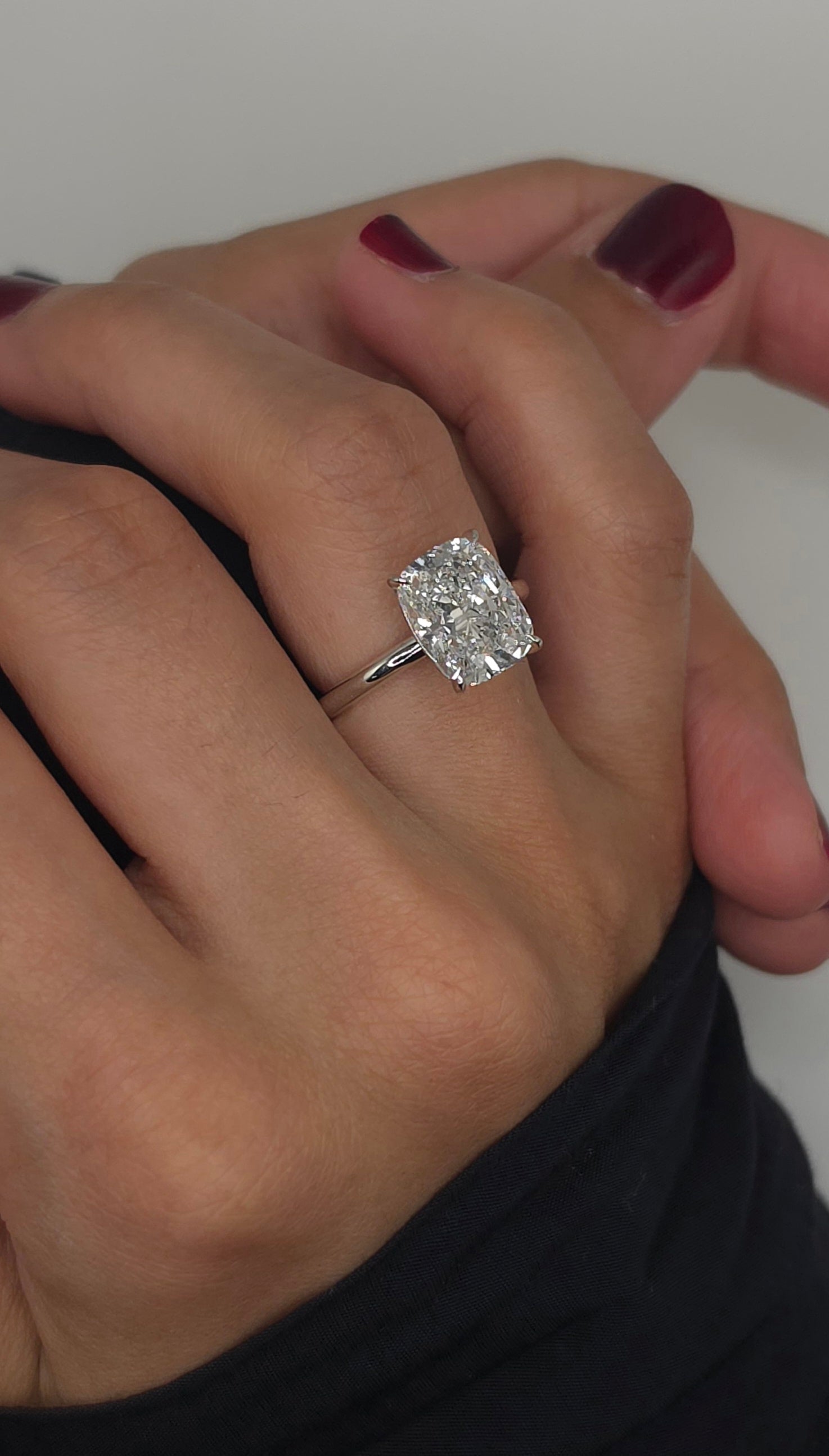 4.01 Ct Classic Elongated Cushion Cut Diamond Solitaire Engagement Ring in Solid 14K White Gold