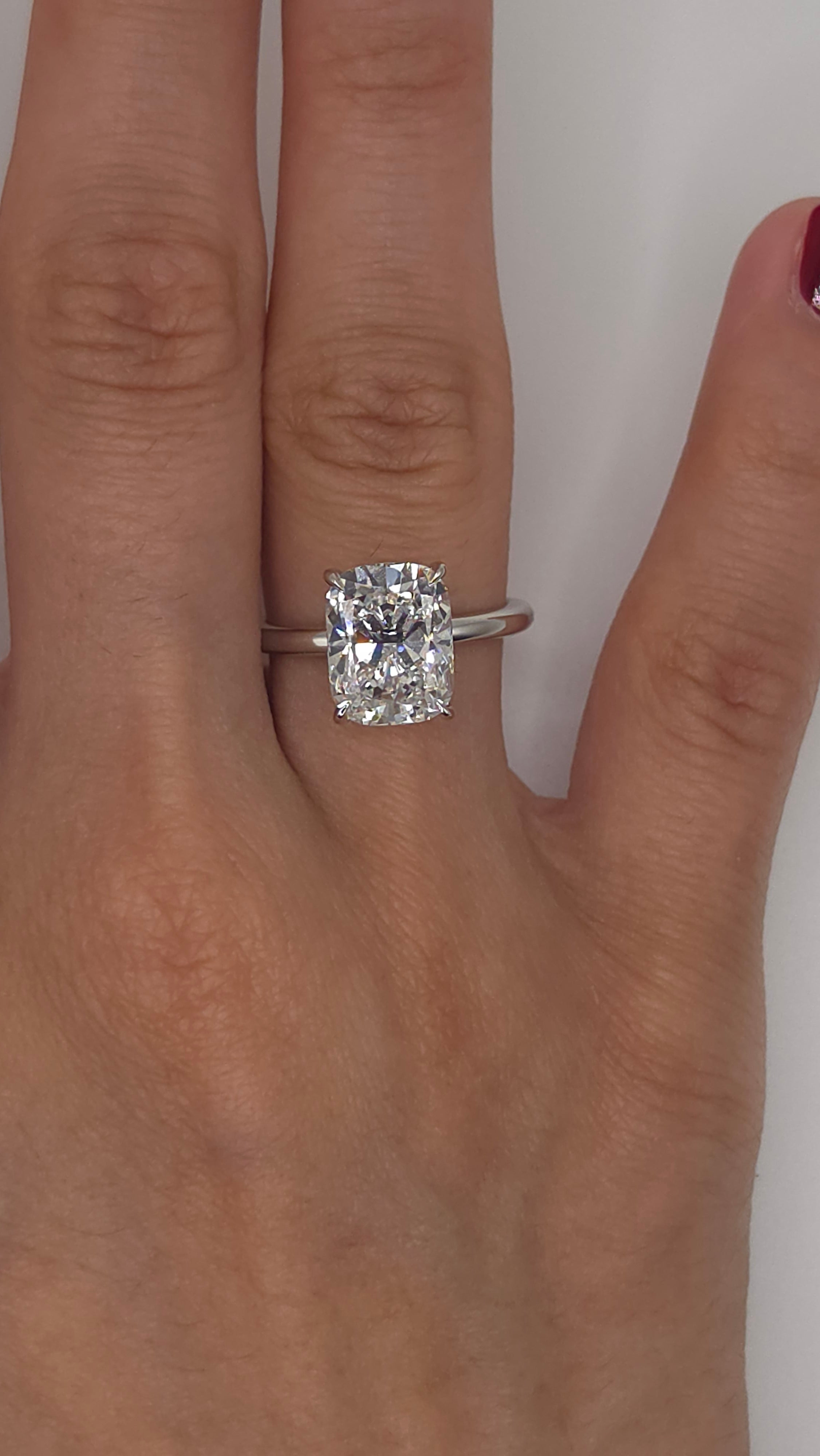 4.01 Ct Classic Elongated Cushion Cut Diamond Solitaire Engagement Ring in Solid 14K White Gold