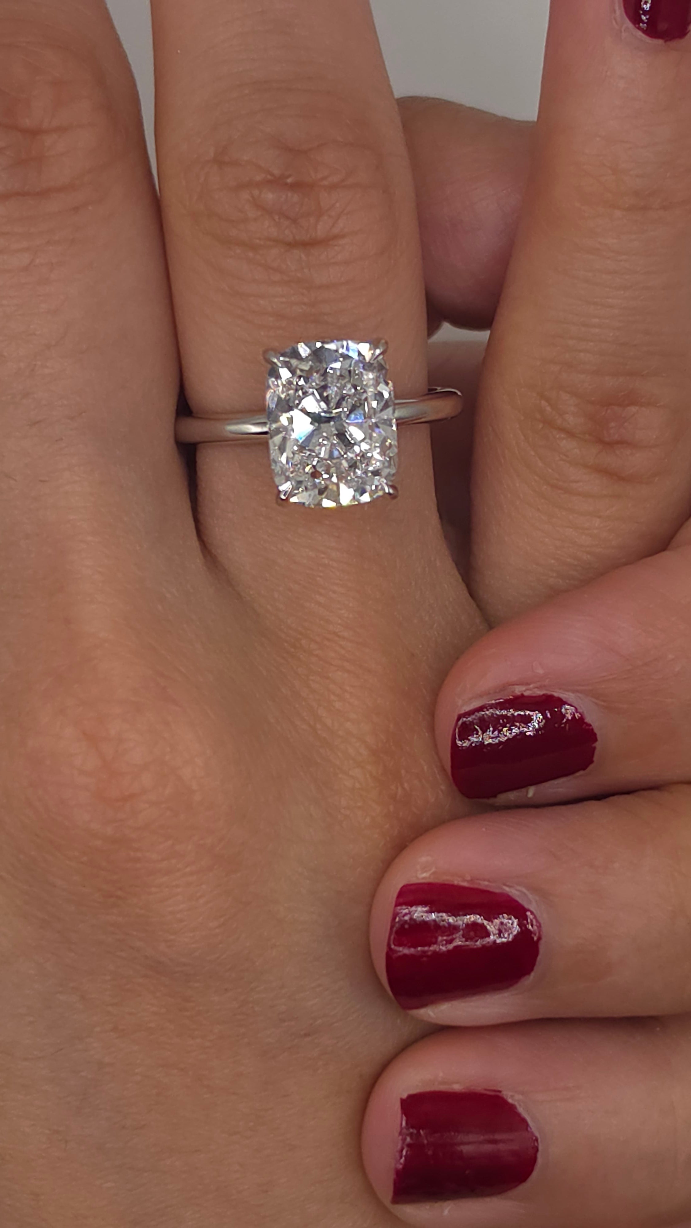 4.01 Ct Classic Elongated Cushion Cut Diamond Solitaire Engagement Ring in Solid 14K White Gold