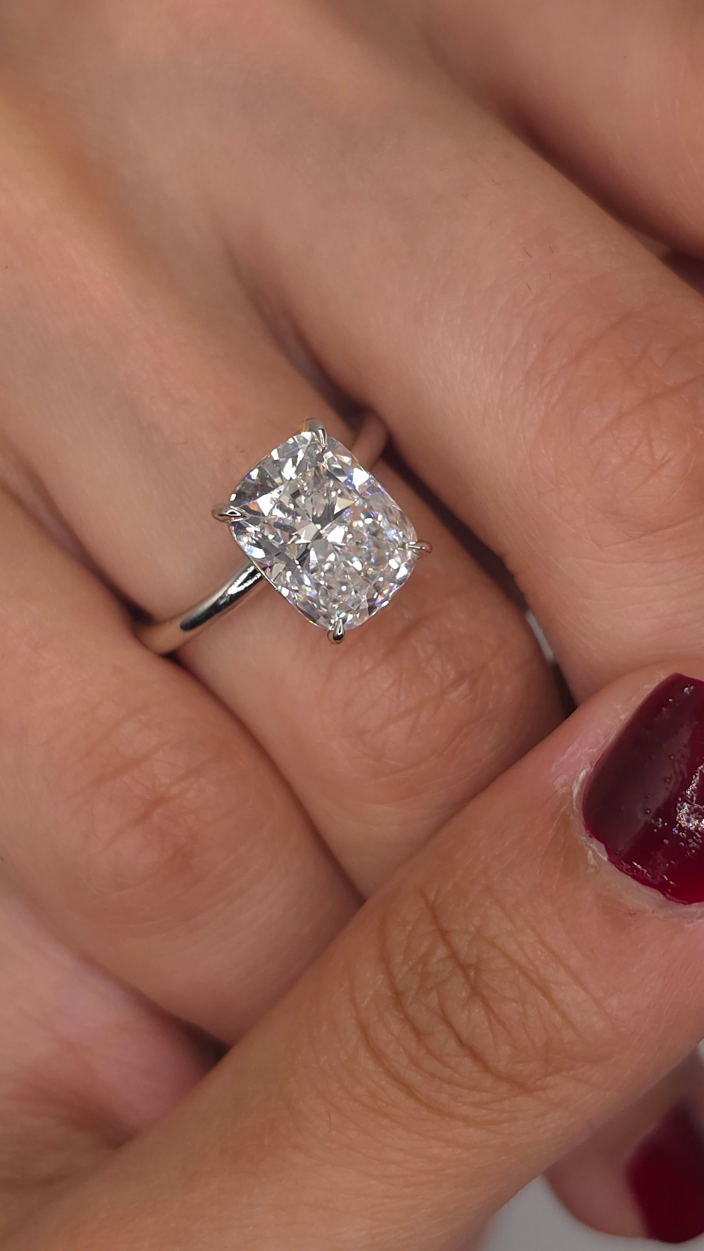 4.01 Ct Classic Elongated Cushion Cut Diamond Solitaire Engagement Ring in Solid 14K White Gold