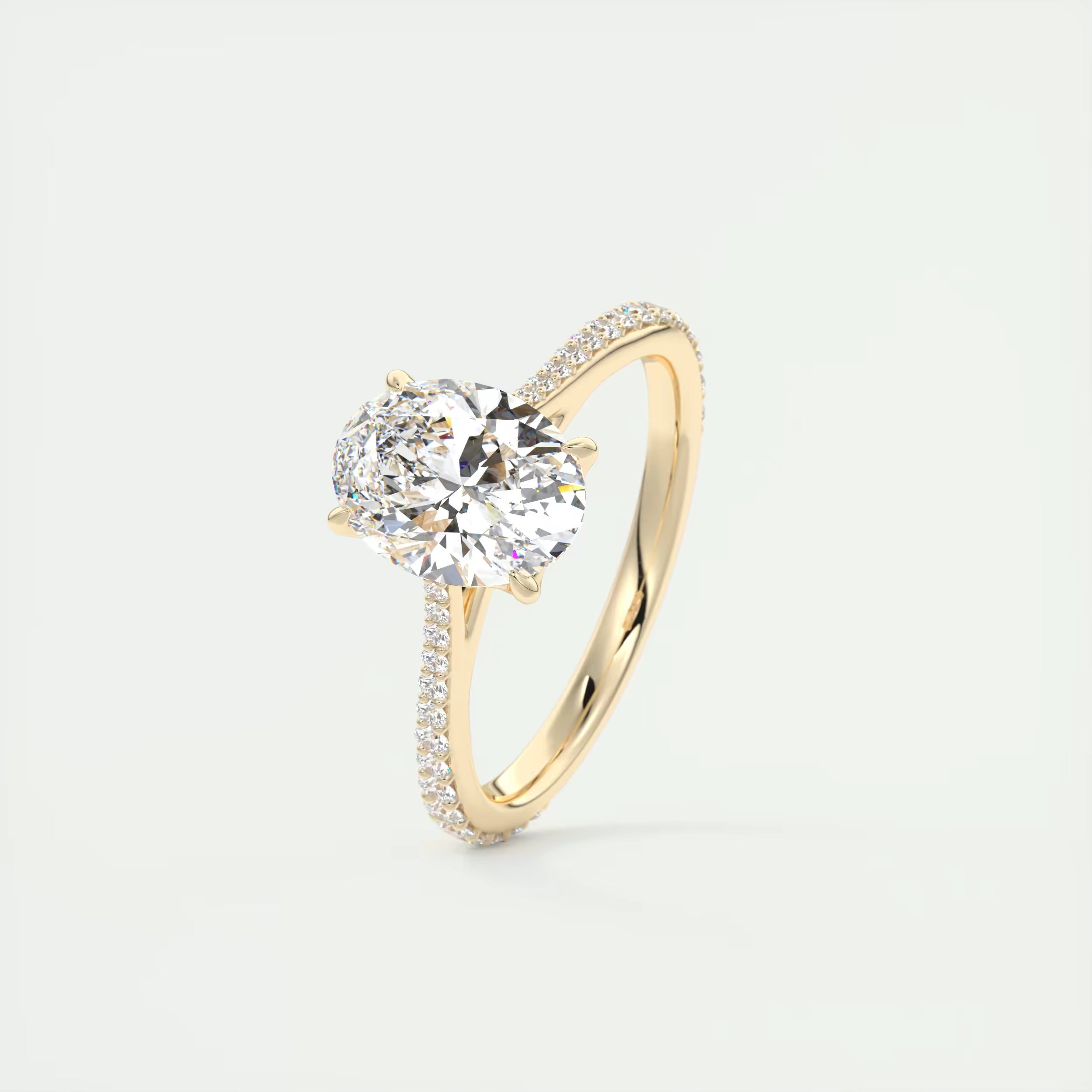 1.85 Ct Cathedral Royale Pavé Center Stone Oval Floral Solitaire Ring