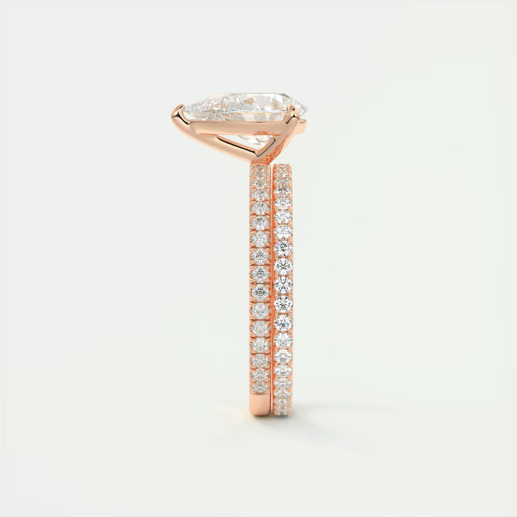 2.25 Ct Harper Pavé Center Stone Pear & Side Stone Round Band Ring