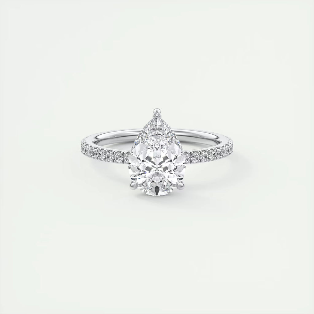 2.25 Ct Harper Pavé Center Stone Pear & Side Stone Round Band Ring