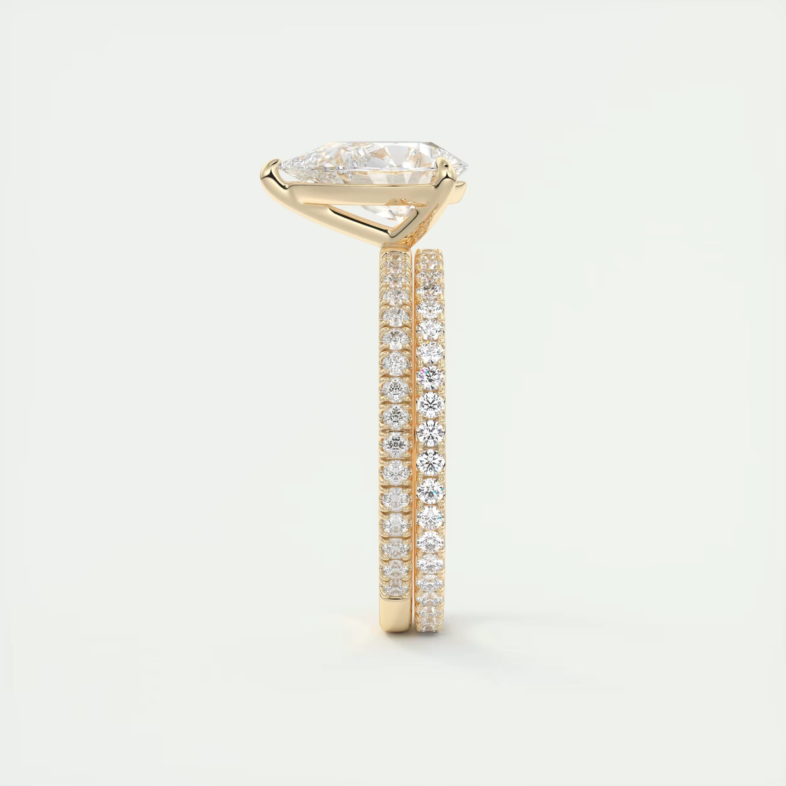 2.25 Ct Harper Pavé Center Stone Pear & Side Stone Round Band Ring