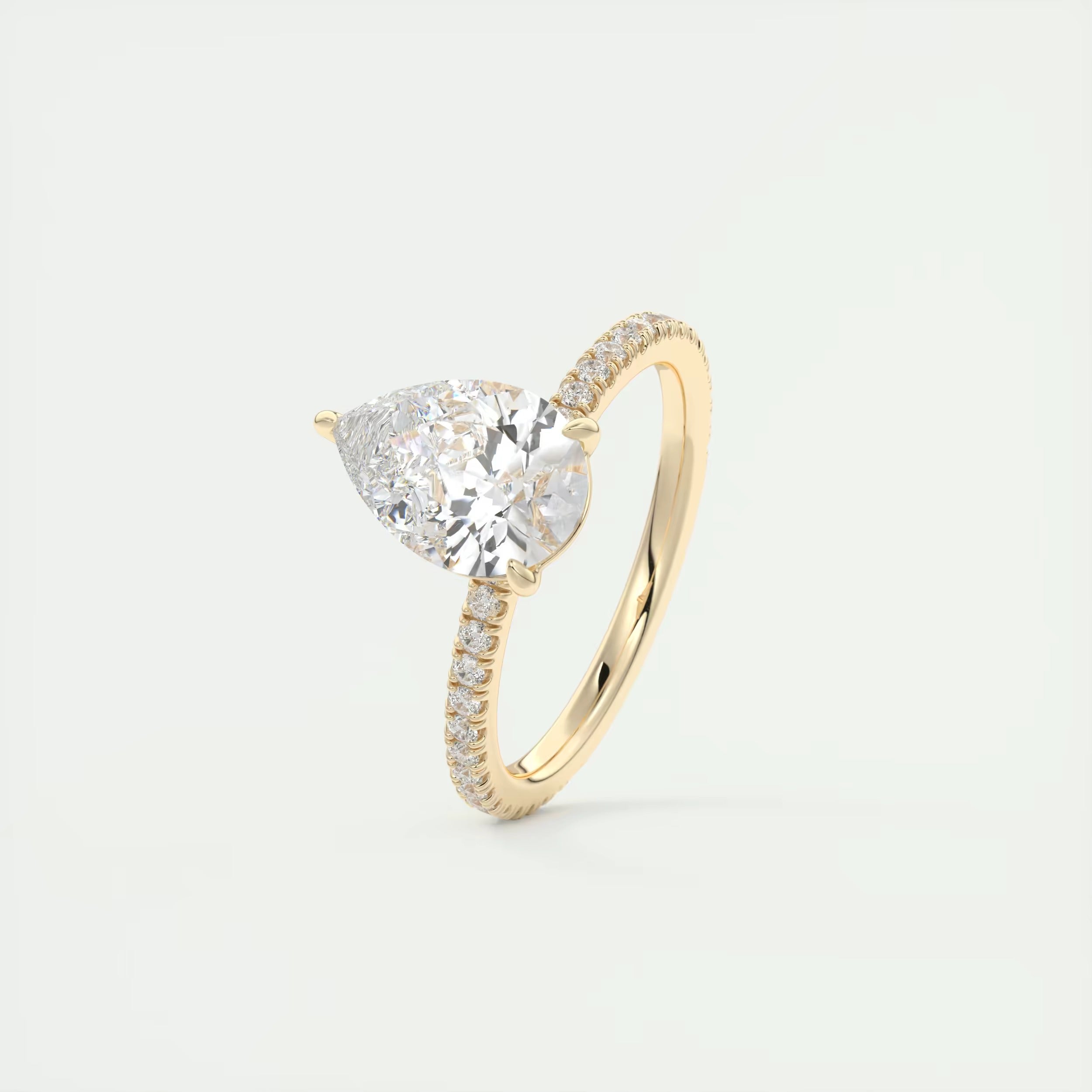 2.25 Ct Harper Pavé Center Stone Pear & Side Stone Round Band Ring