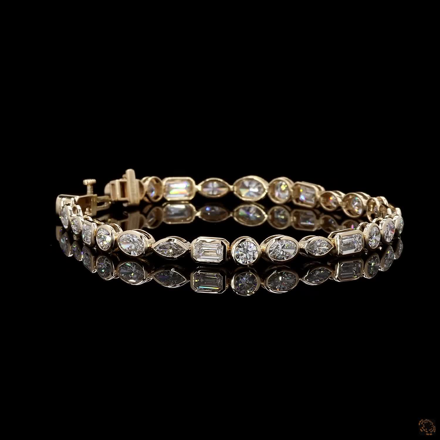 9.27 Ct 14K Yellow Gold Multi-Shape Cut Bezel Fancy Bracelet with Double Latch Box Clasp